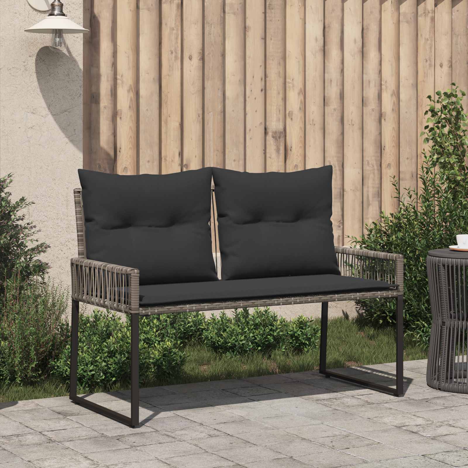 Bank Outdoor mit Kissen 4 pcs Grau und Dunkelgrau Poly-Rattan
