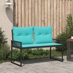 Bank Outdoor mit Kissen 4 pcs Schwarz und Türkis Poly-Rattan