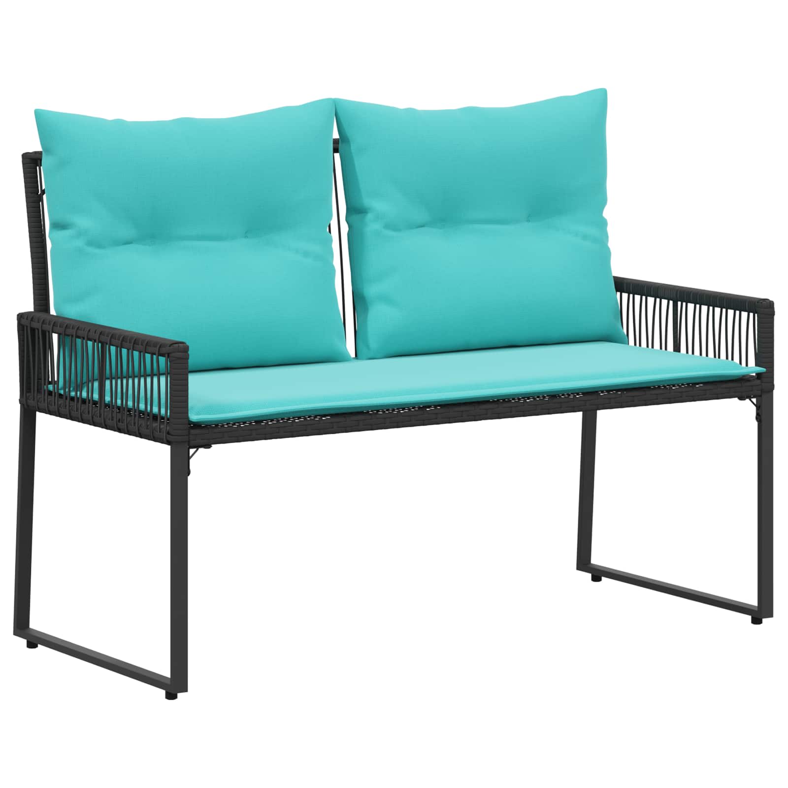 Bank Outdoor mit Kissen 4 pcs Schwarz und Türkis Poly-Rattan