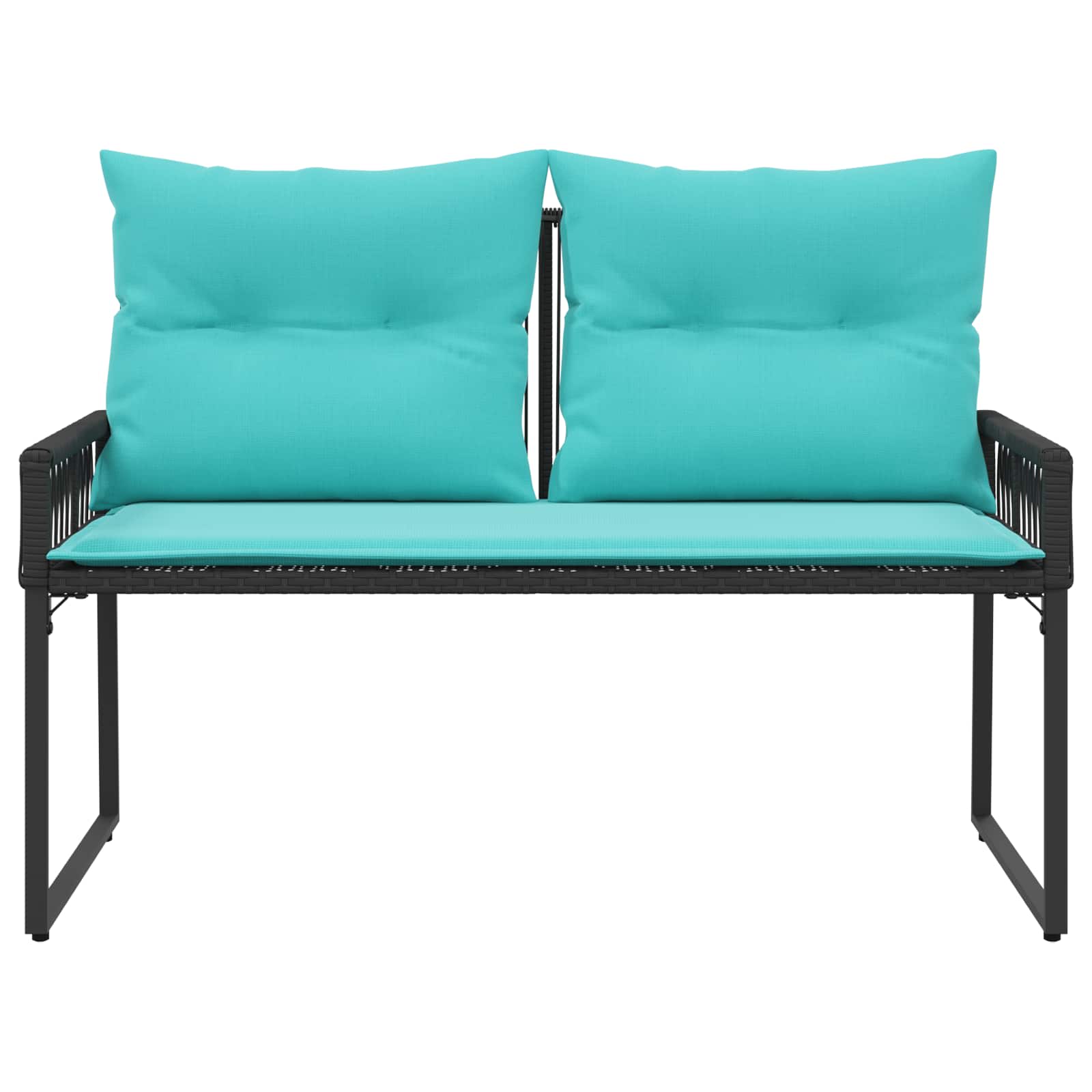 Bank Outdoor mit Kissen 4 pcs Schwarz und Türkis Poly-Rattan