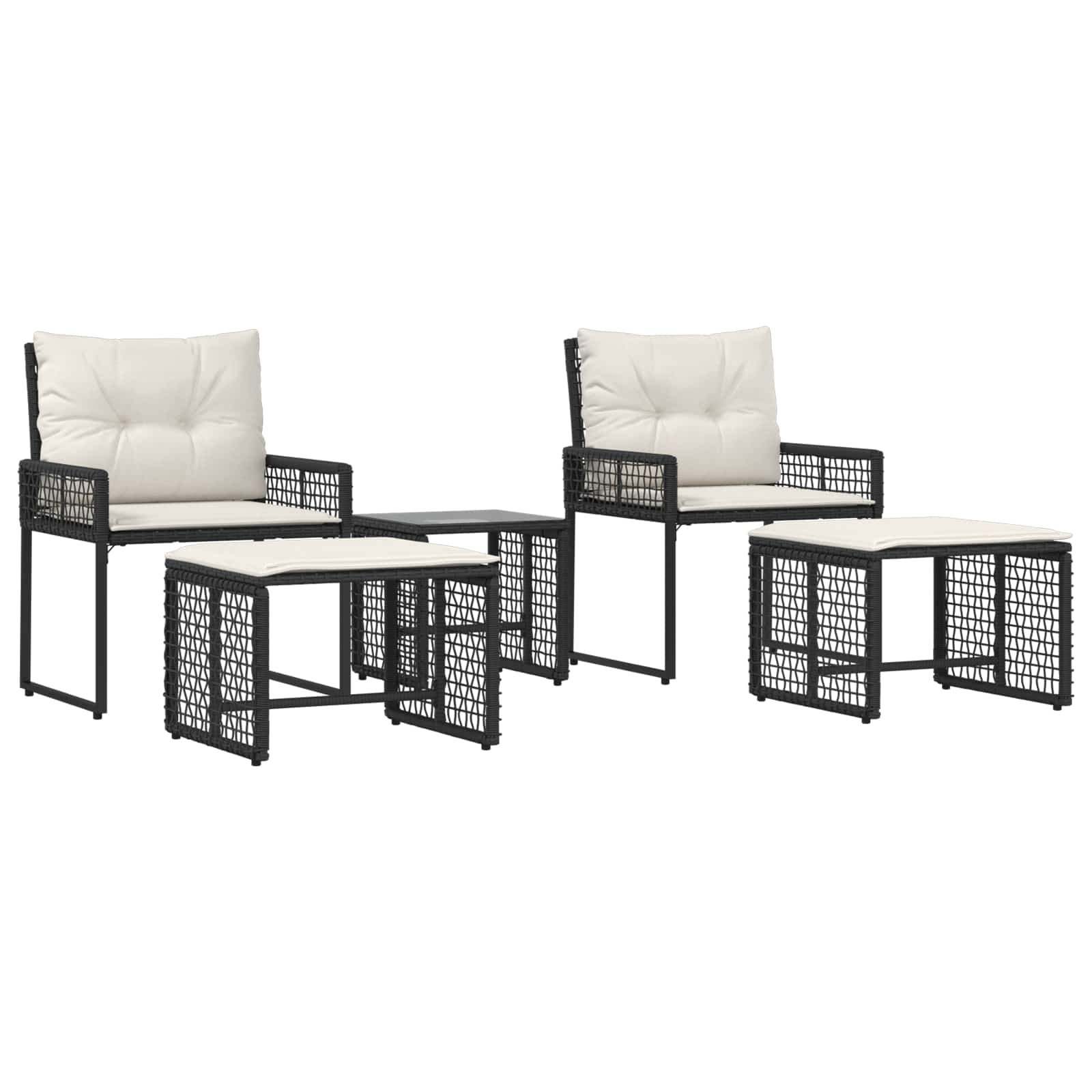 Gartenmöbel-Set mit Kissen 5 pcs Schwarz und Weiß