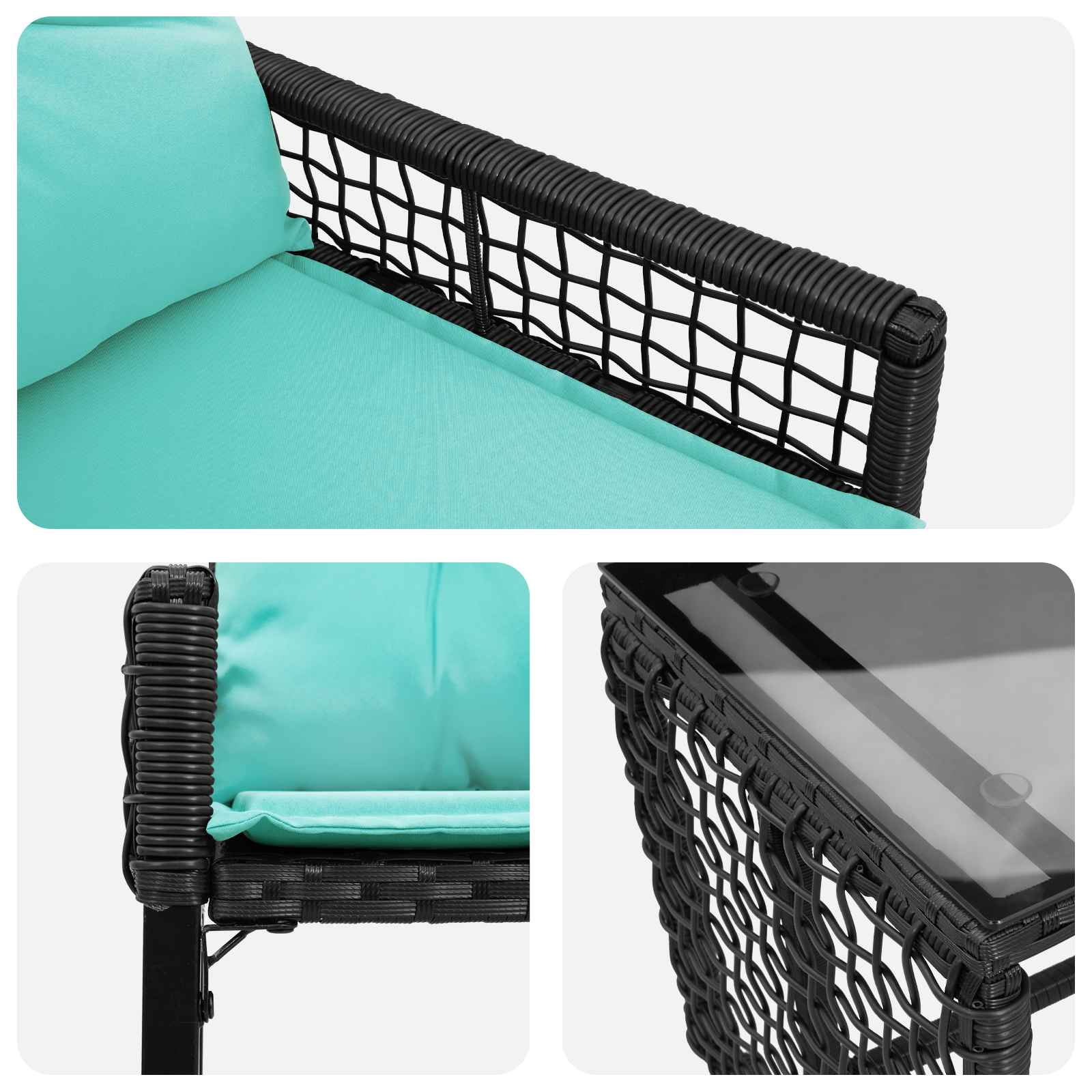 Gartenmöbel-Set mit Kissen 3 pcs Schwarz und Türkis