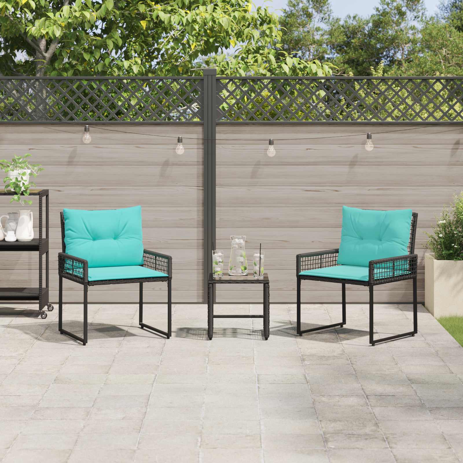 Gartenmöbel-Set mit Kissen 3 pcs Schwarz und Türkis