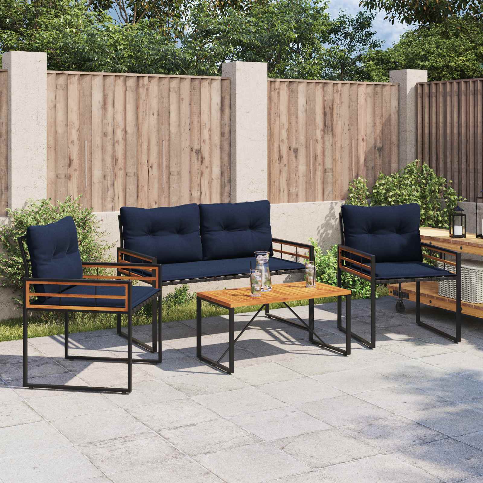 Gartenmöbel Set mit Kissen 4 pcs Marineblau