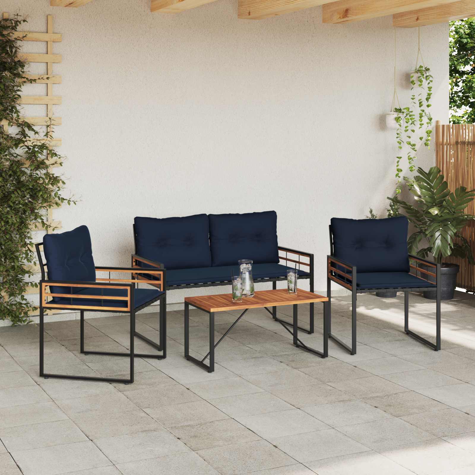 Gartenmöbel Set mit Kissen 4 pcs Marineblau