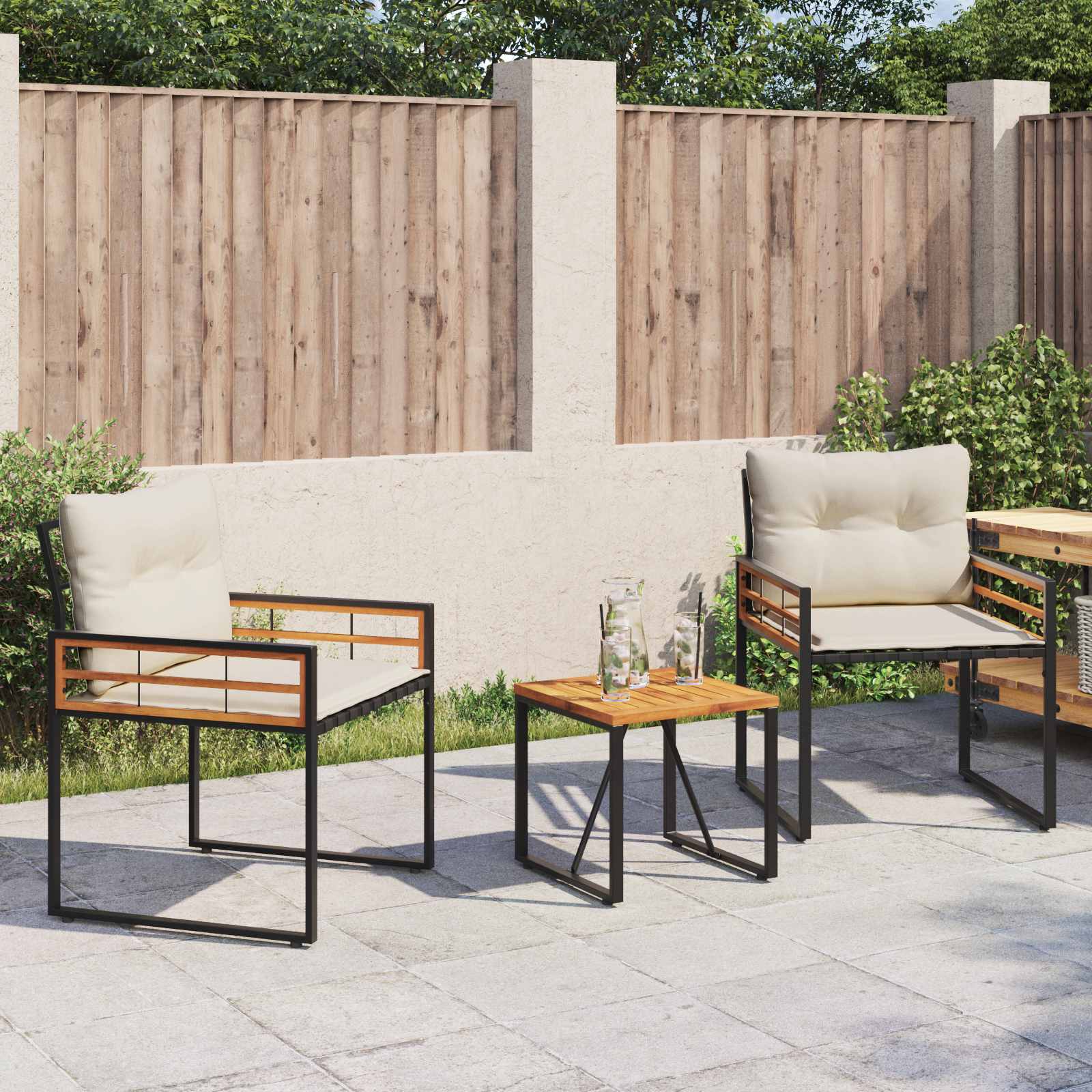Gartenmöbel Set mit Kissen 3 pcs Creme