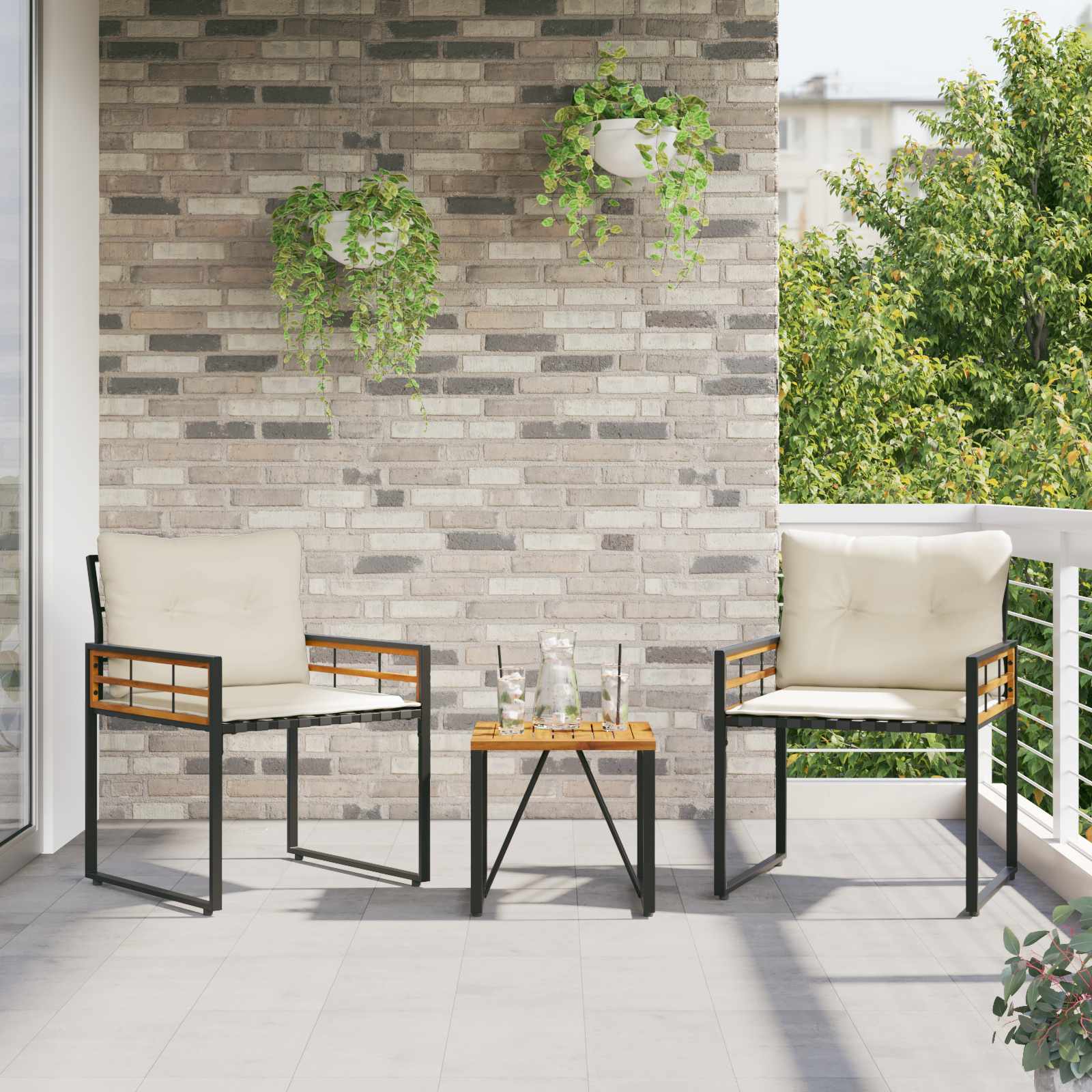 Gartenmöbel Set mit Kissen 3 pcs Creme