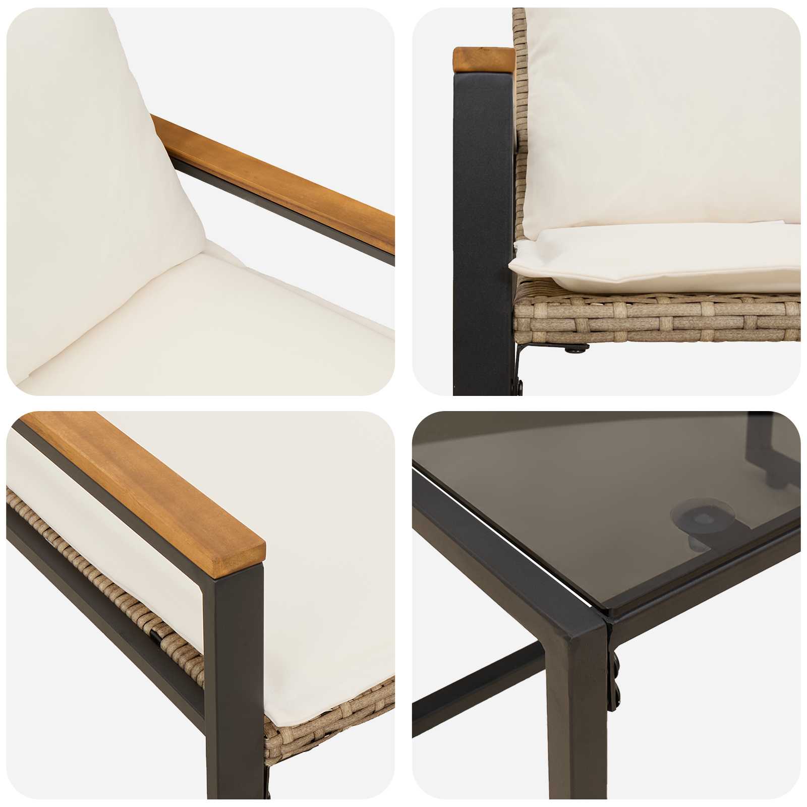 Möbelsets mit Kissen 3 pcs Beige und Cremeweiß Rattan