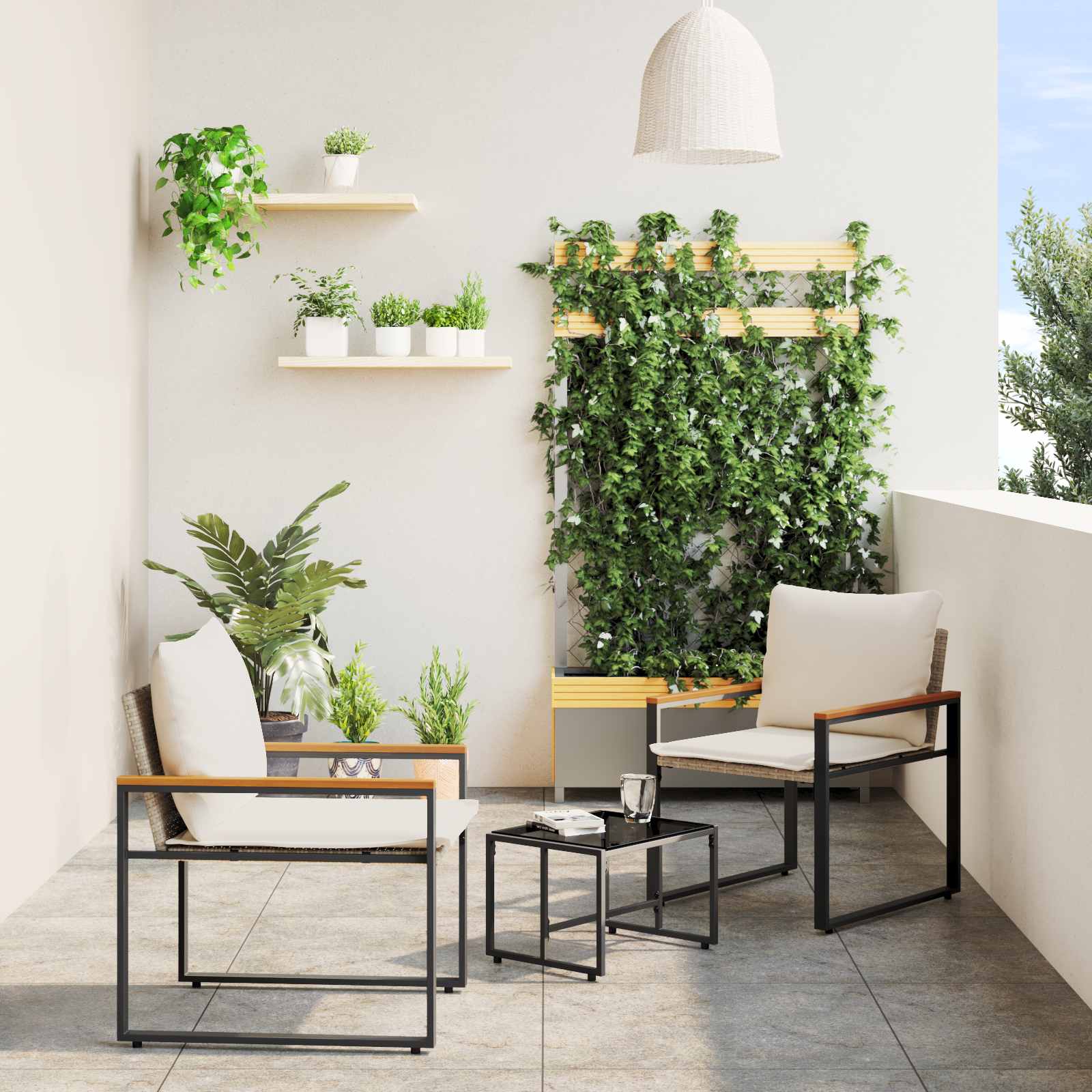 Möbelsets mit Kissen 3 pcs Beige und Cremeweiß Rattan