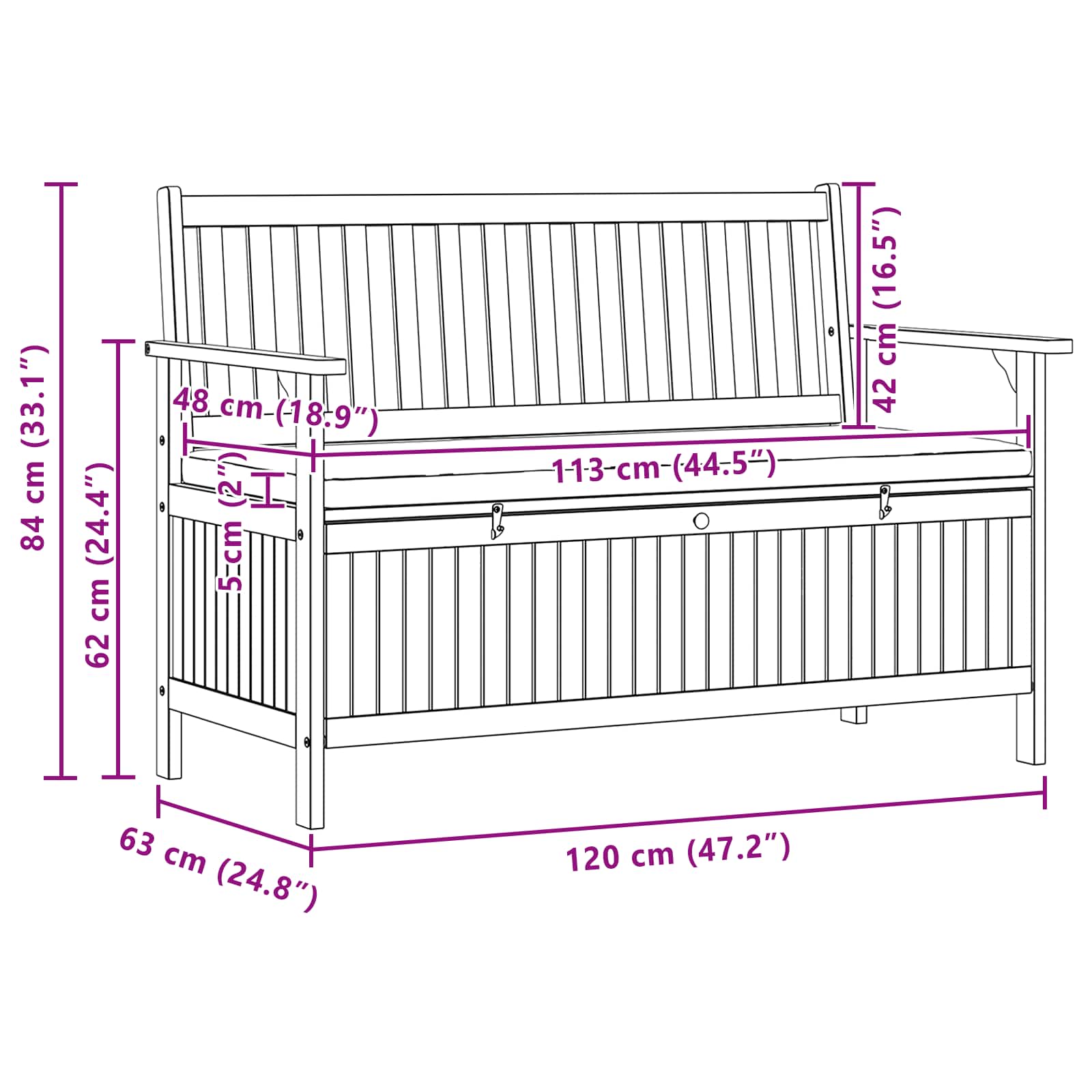 Sitzbank mit Stauraum mit Kissen mit Speicher 120 x 63 x 84 cm