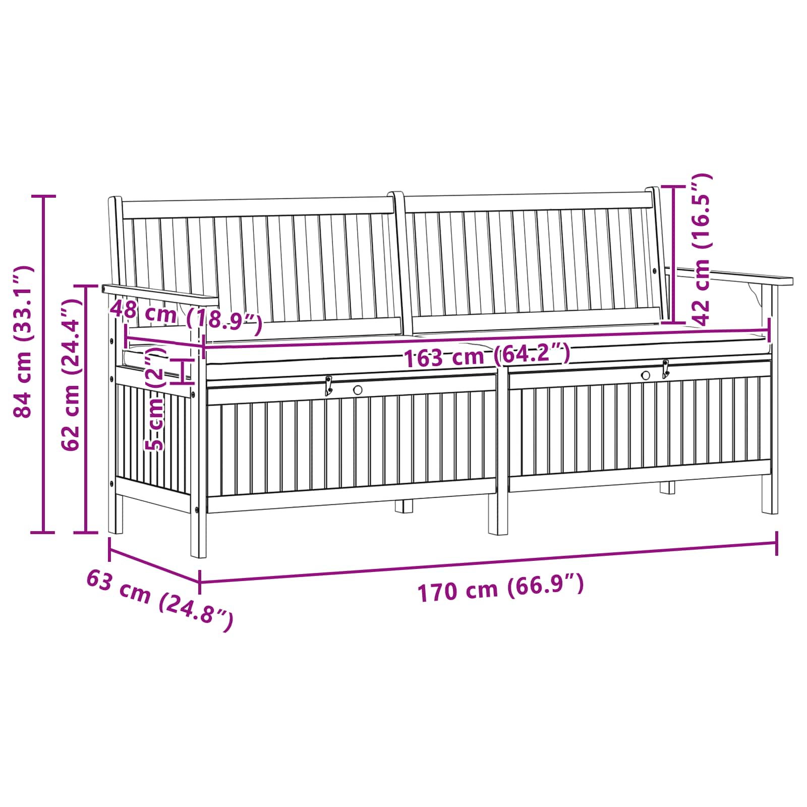 Sitzbank mit Stauraum mit Kissen mit Speicher 170 x 63 x 84 cm
