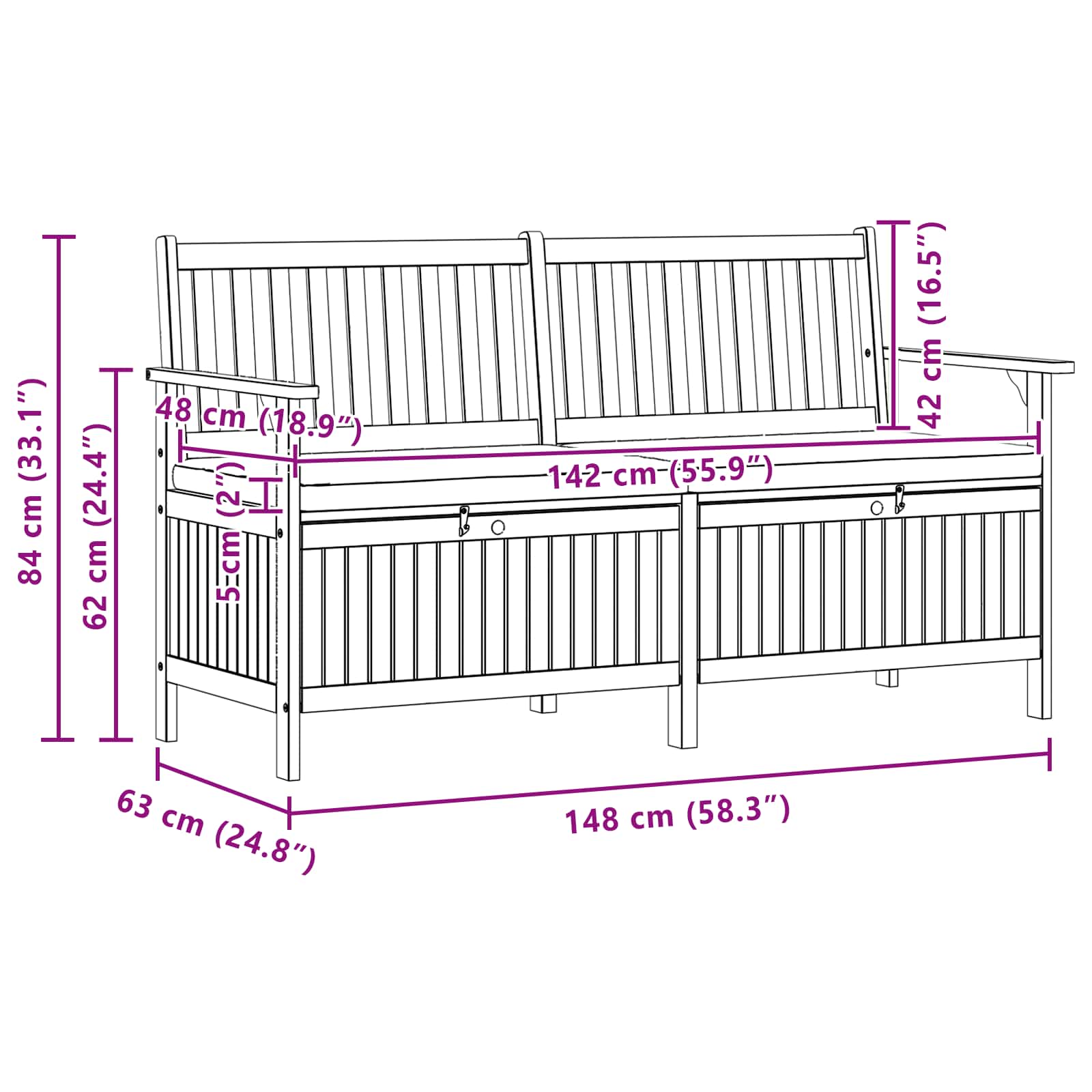 Sitzbank mit Stauraum mit Tür 148 x 63 x 84 cm Massiv-Akazie
