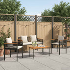 Gartenmöbel Set mit Kissen Schwarz und Cremeweiß Poly-Rattan