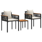 Gartenmöbel Set mit Kissen Schwarz und Cremeweiß Poly-Rattan