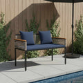 Bank Outdoor Grau und Marineblau 117 x 54 x 74,5 cm Poly-Rattan