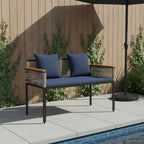 Bank Outdoor Grau und Marineblau 117 x 54 x 74,5 cm Poly-Rattan