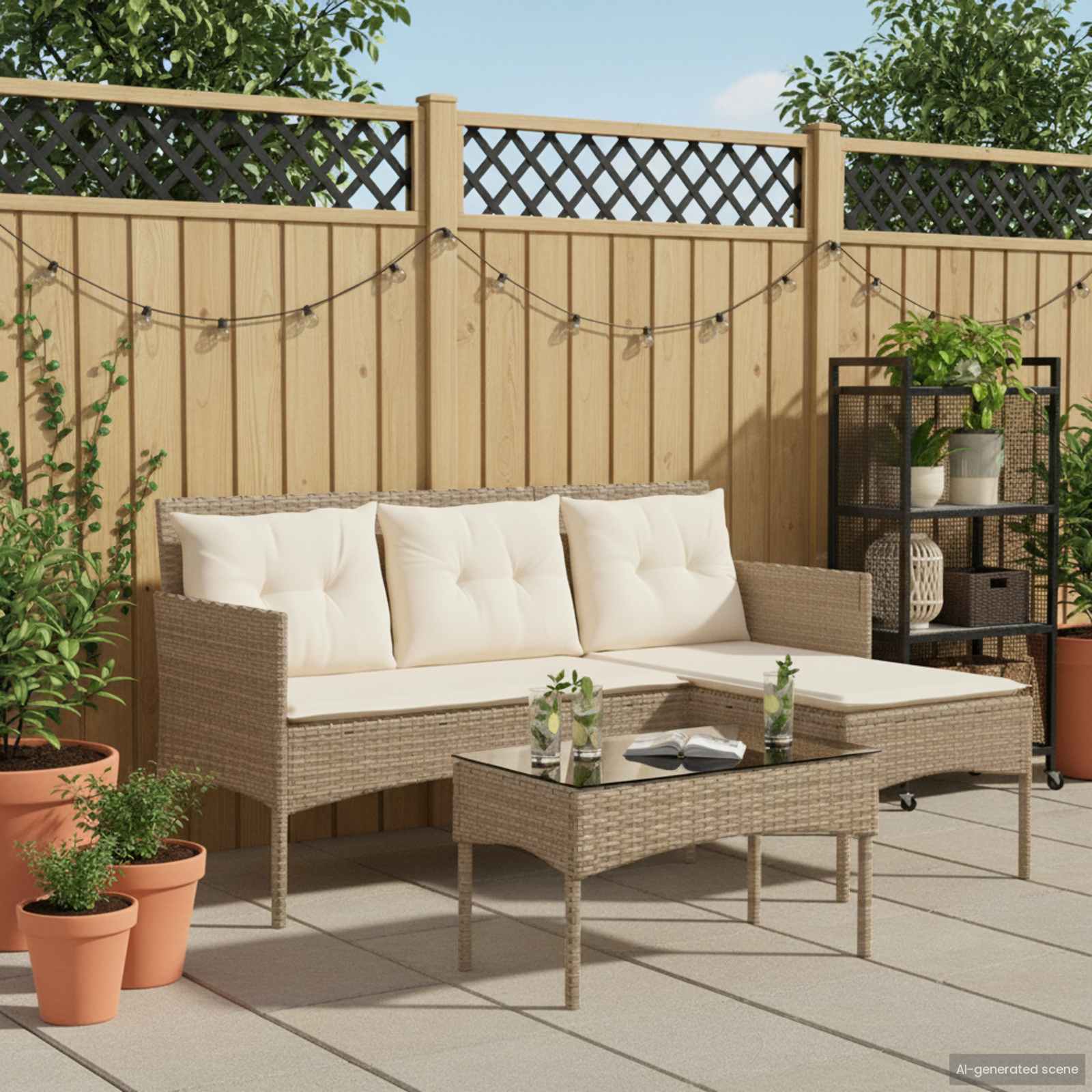 Gartensofa-set mit Kissen 2 pcs Poly-Rattan