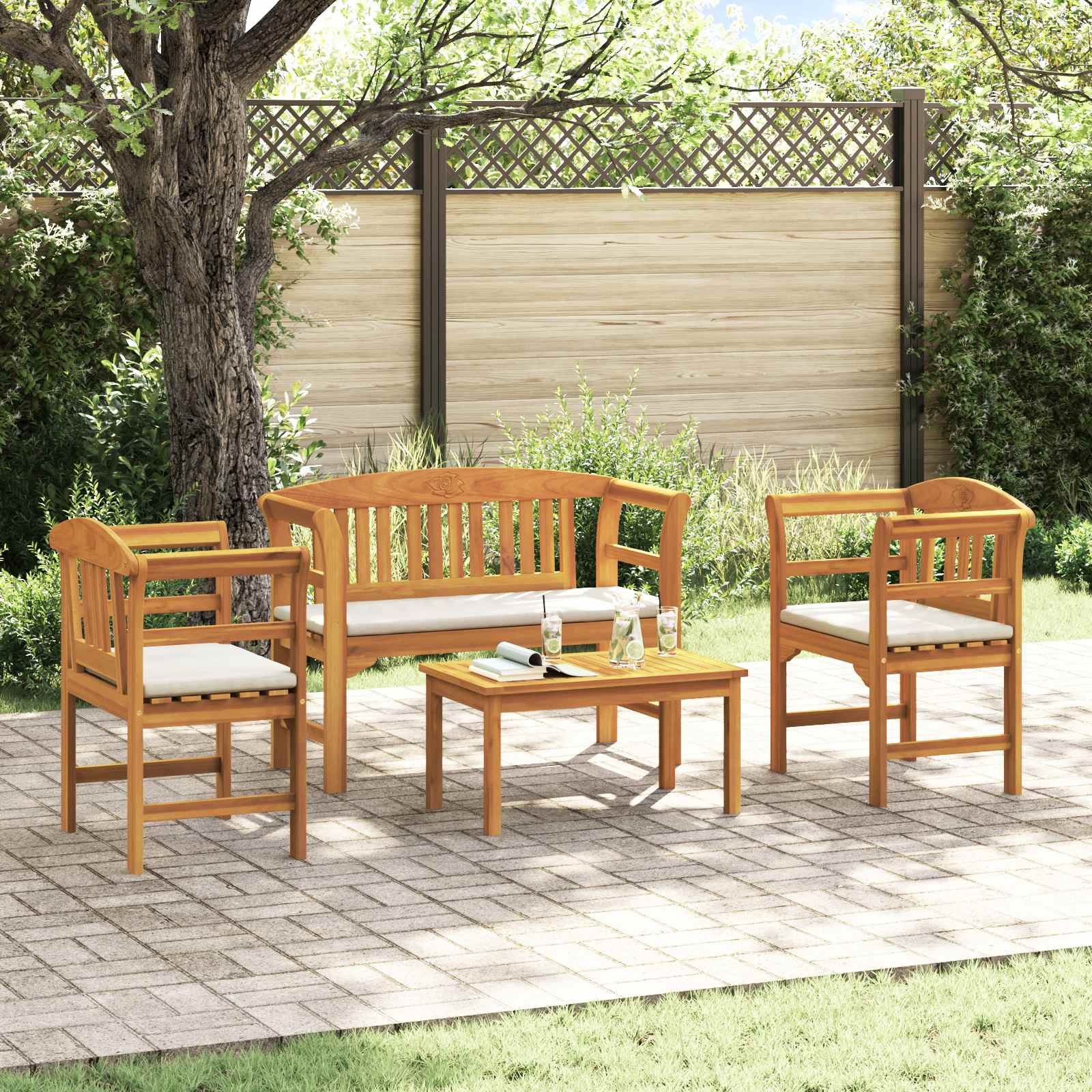 Gartenrosen-Lounge-Set mit Kissen 4 pcs Massivholz Akazie