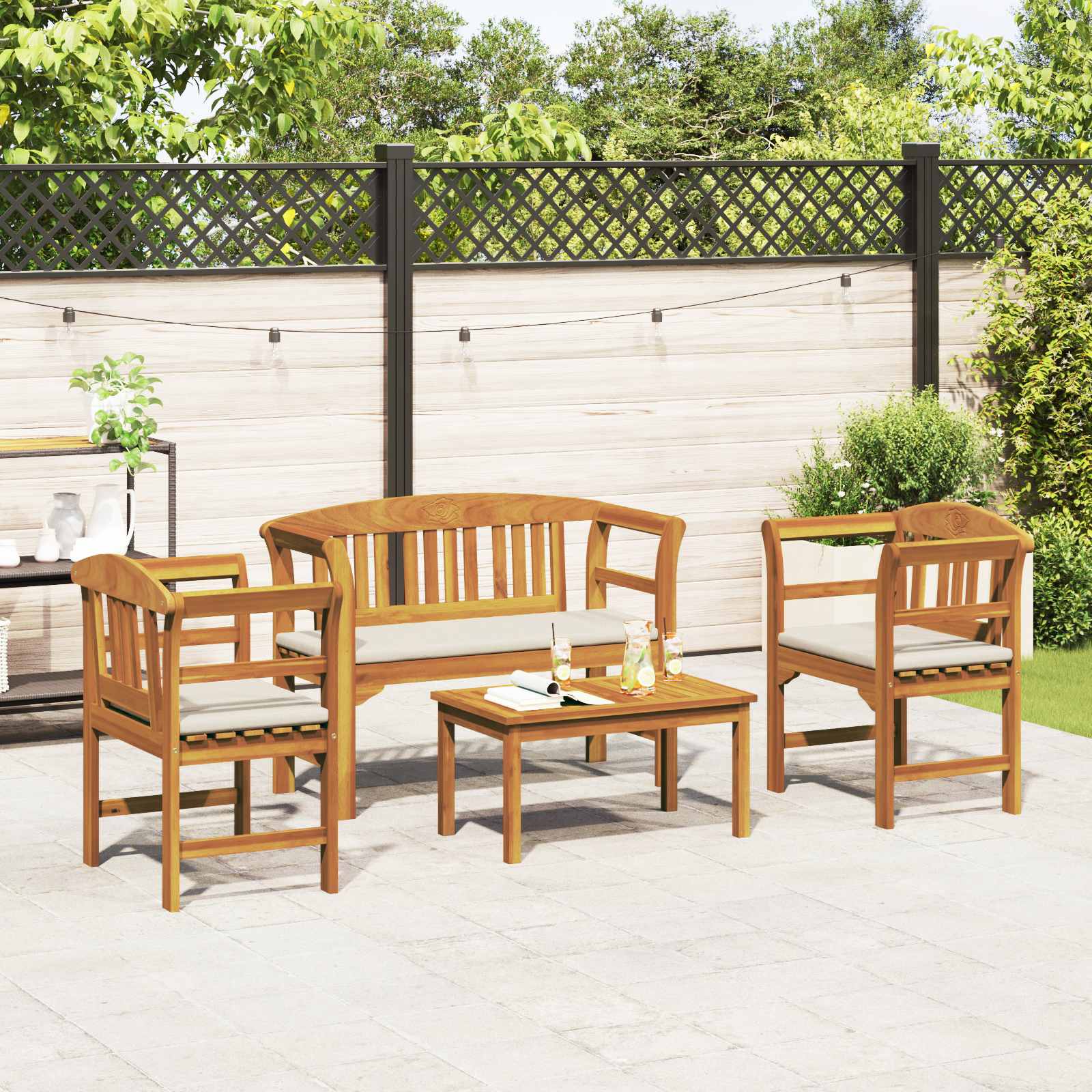 Gartenrosen-Lounge-Set mit Kissen 4 pcs Massivholz Akazie