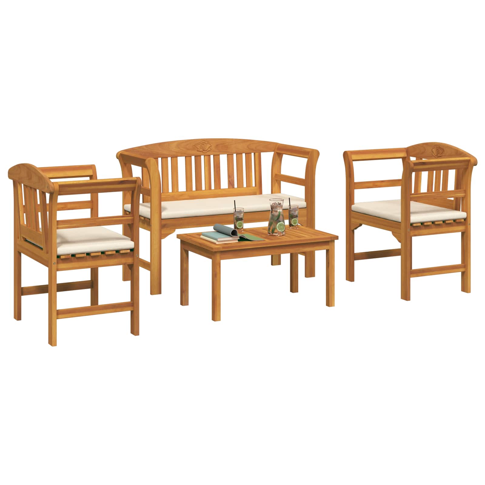 Gartenrosen-Lounge-Set mit Kissen 4 pcs Massivholz Akazie