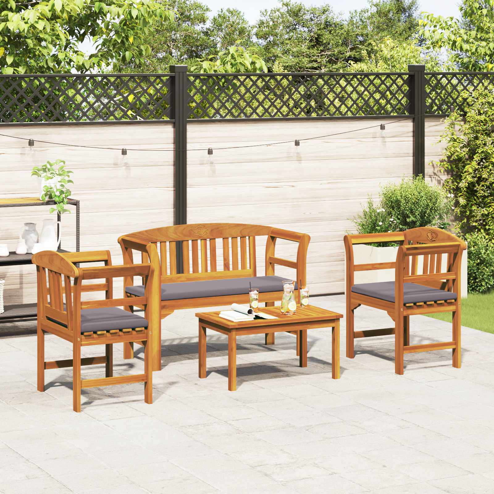 Gartenrosen-Lounge-Set mit Kissen 4 pcs Massivholz Akazie