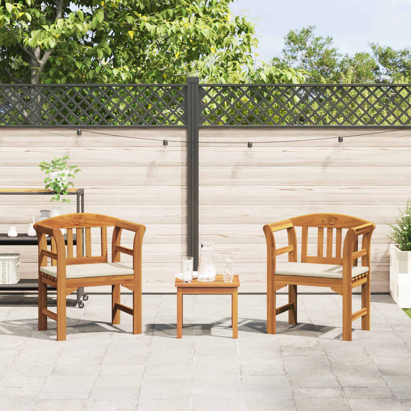 Gartenrosen-Lounge-Set mit Kissen 3 pcs Massivholz Akazie