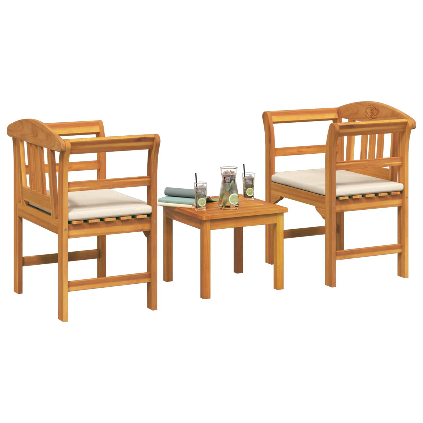 Gartenrosen-Lounge-Set mit Kissen 3 pcs Massivholz Akazie