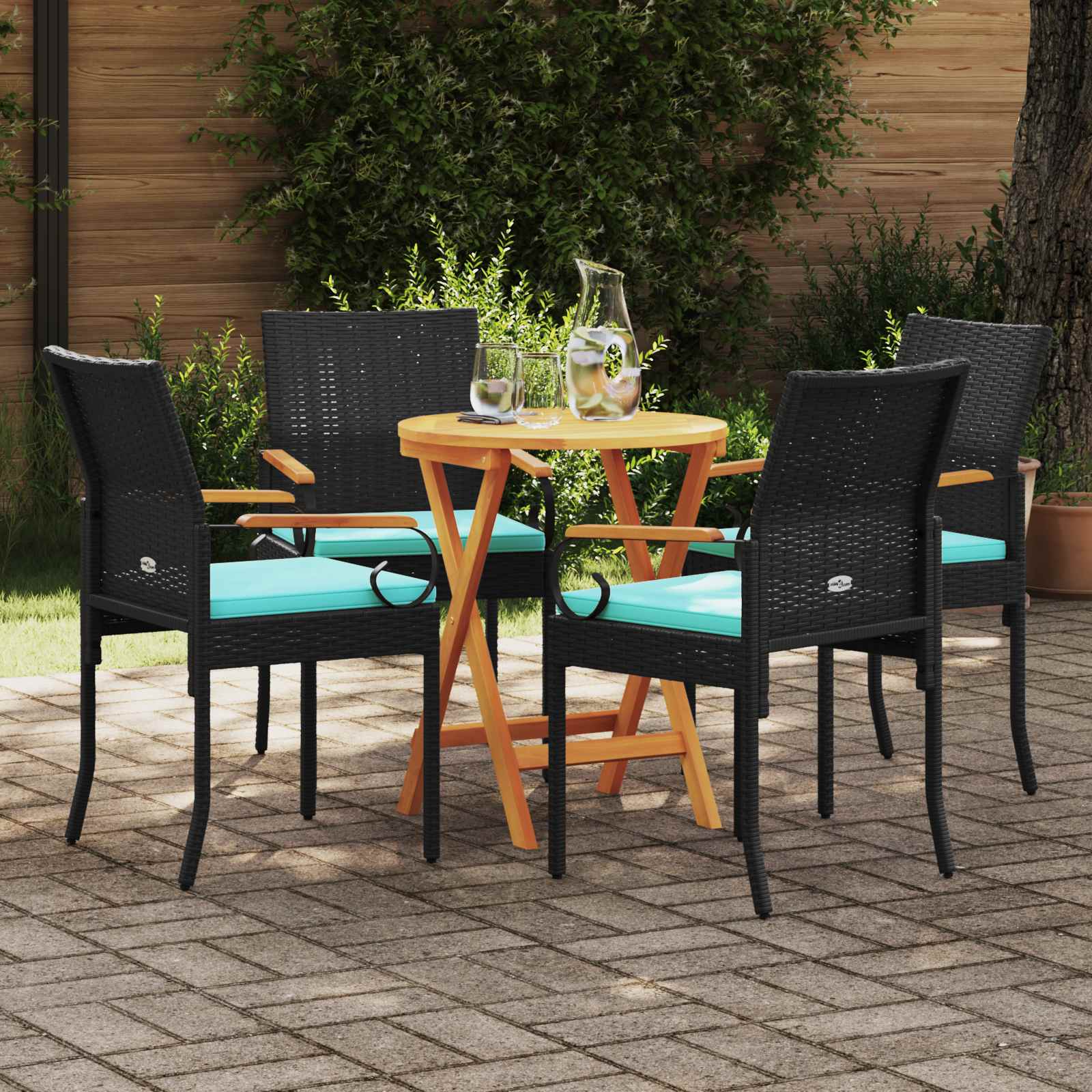 Gartenstühle 4 pcs Schwarz und Türkis Poly-Rattan und Akazie
