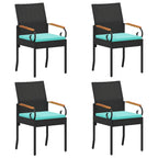 Gartenstühle 4 pcs Schwarz und Türkis Poly-Rattan und Akazie