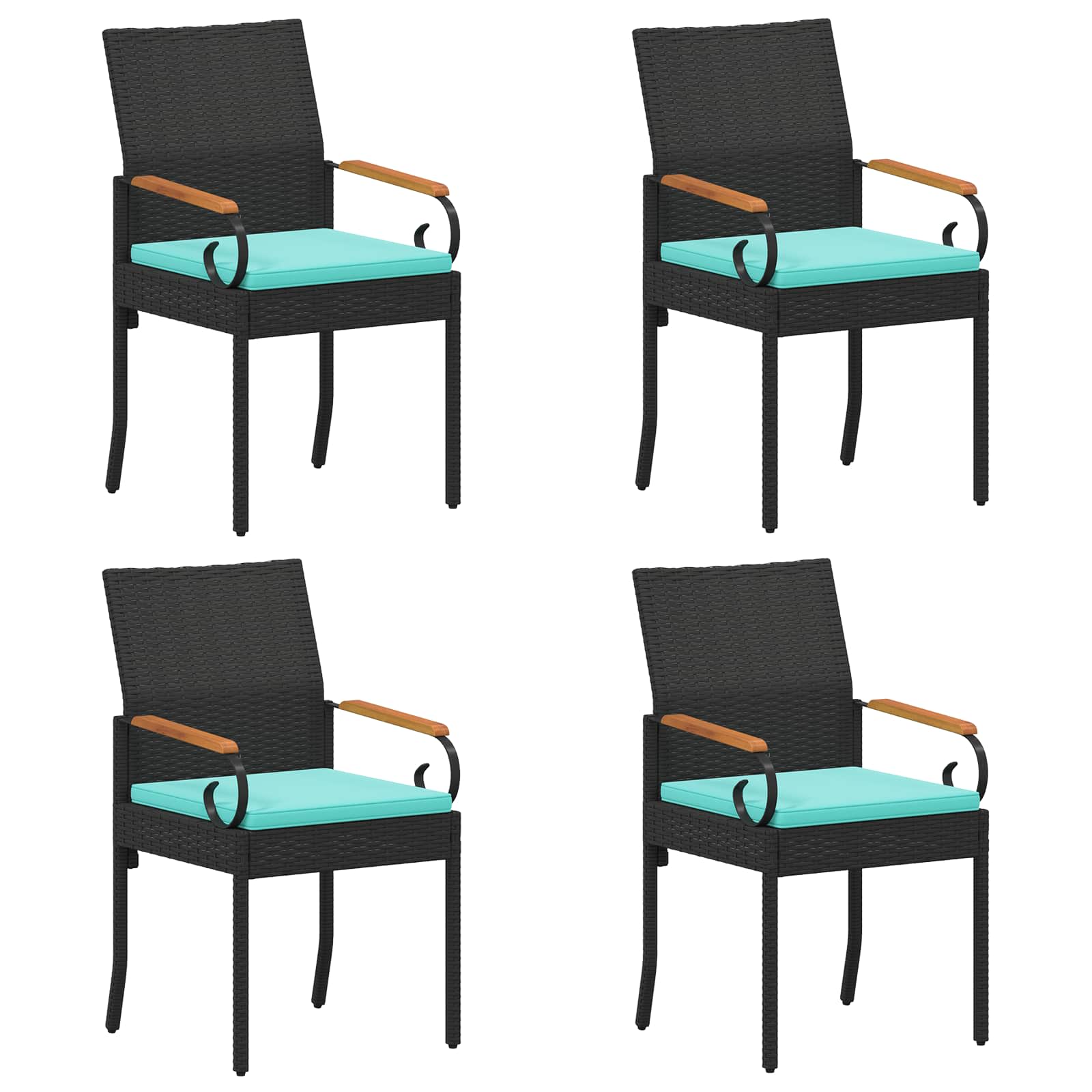 Gartenstühle 4 pcs Schwarz und Türkis Poly-Rattan und Akazie