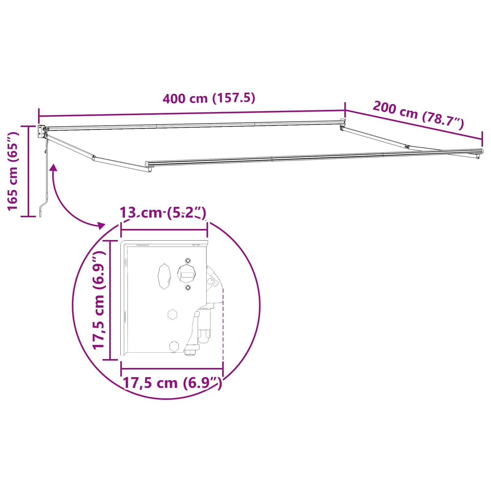 Elektrisches Markisenrahmen Anthrazit 4 x 2 m Aluminium