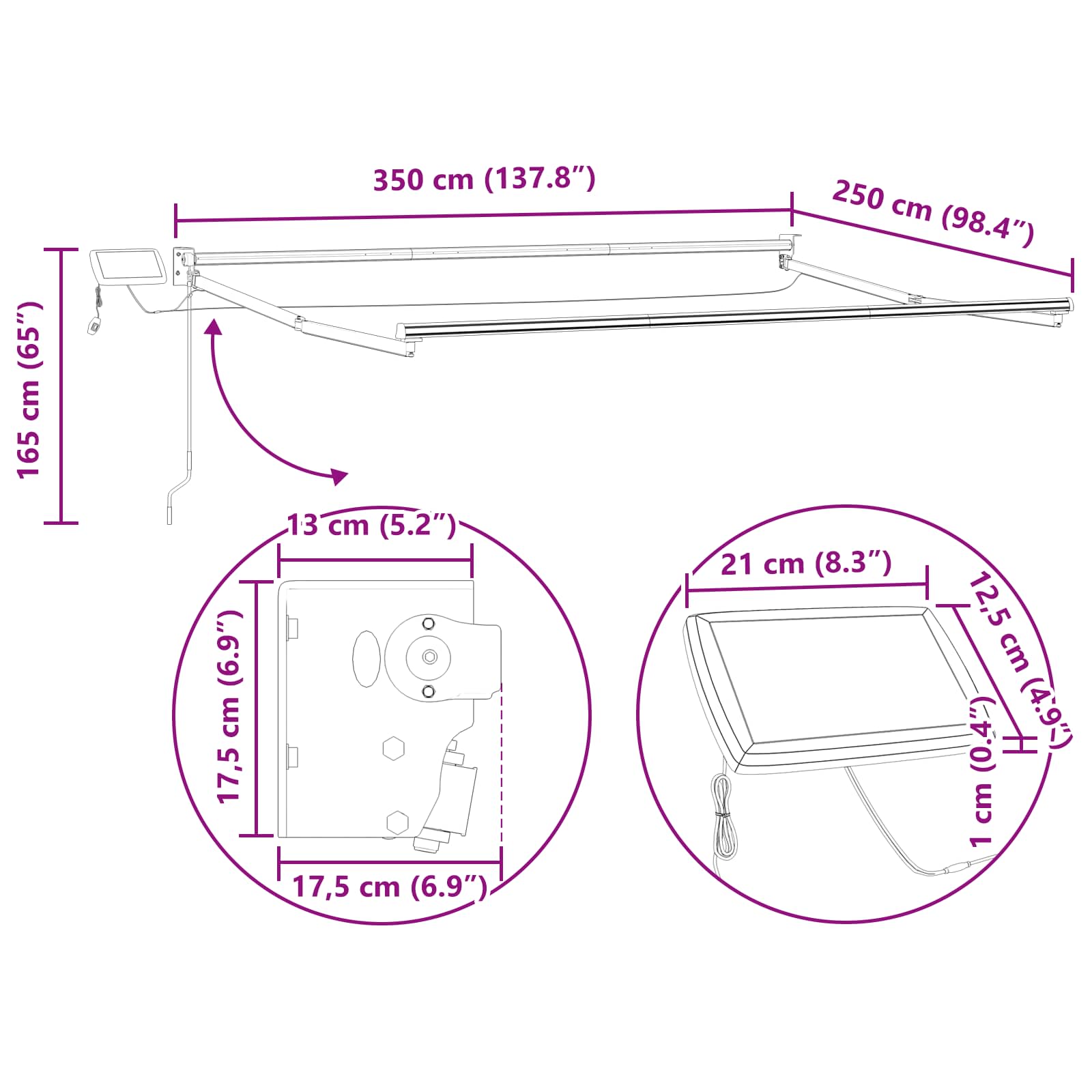 Elektrisches Markisenrahmen Weiß 3,5 x 2,5 m Aluminium