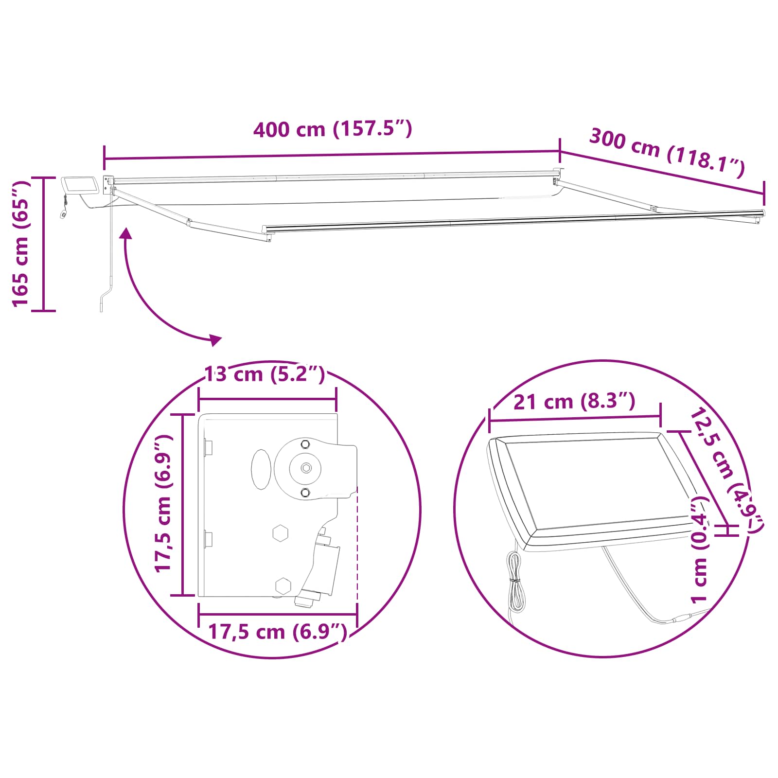 Elektrisches Markisenrahmen Anthrazit 4 x 3 m Aluminium