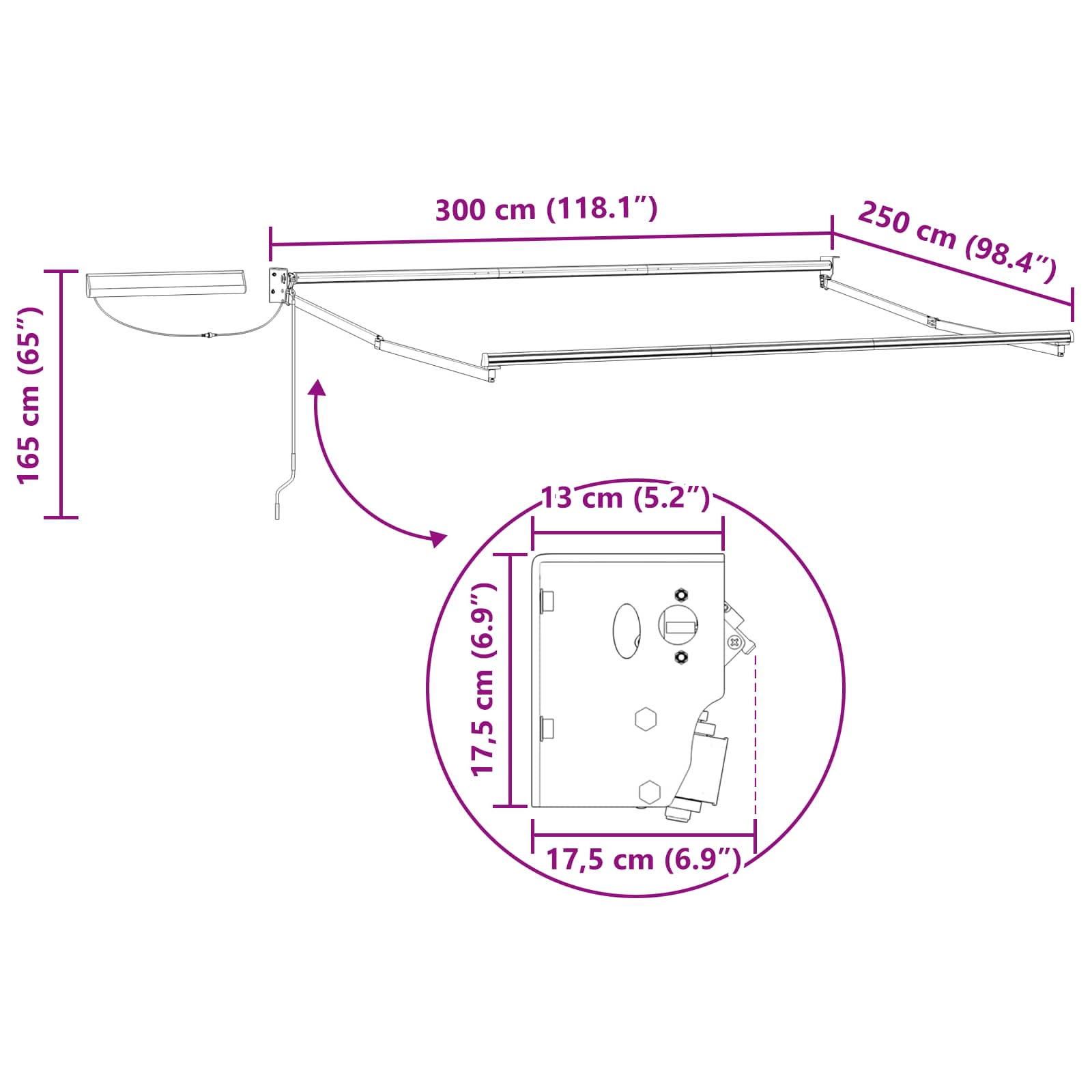 Elektrischer Markisenrahmen Anthrazit 3 x 2,5 m Stahl