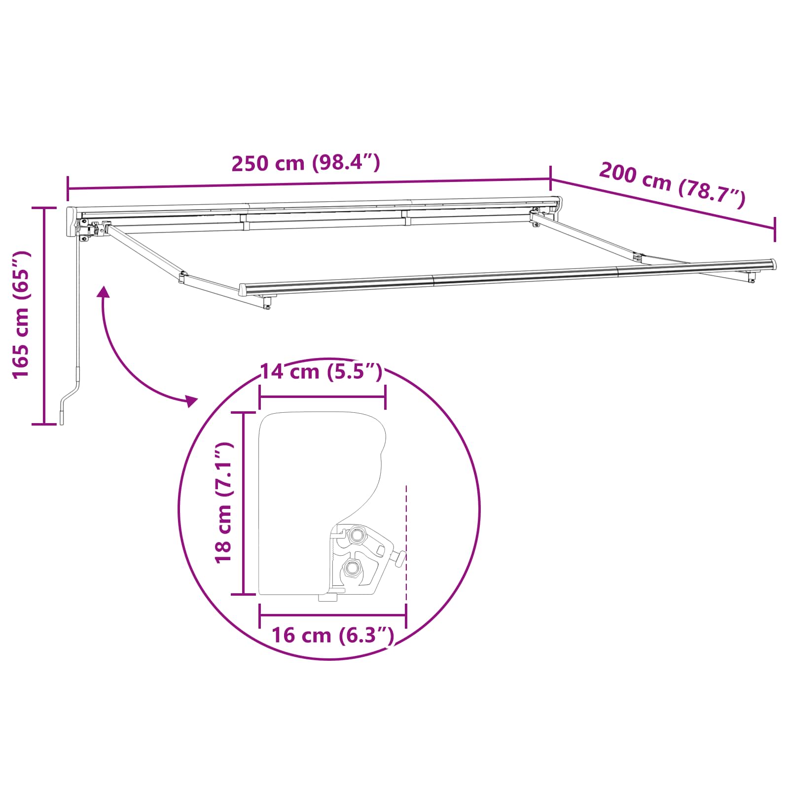 Manueller Markisenrahmen Verstellbar Anthrazit 2,5 x 2 m Stahl