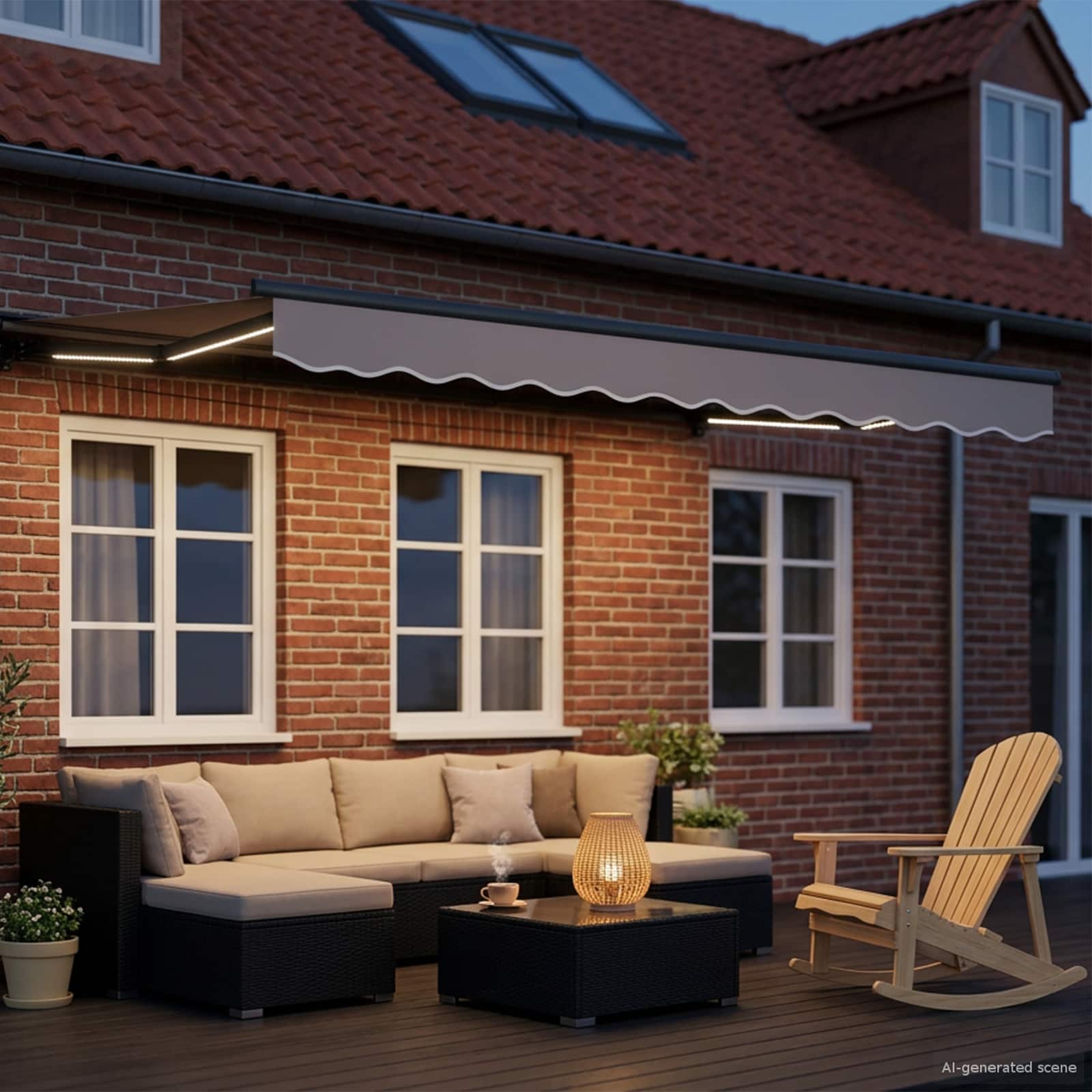 Manueller Markisenrahmen mit LEDs Anthrazit 3,5 x 2 m Aluminium
