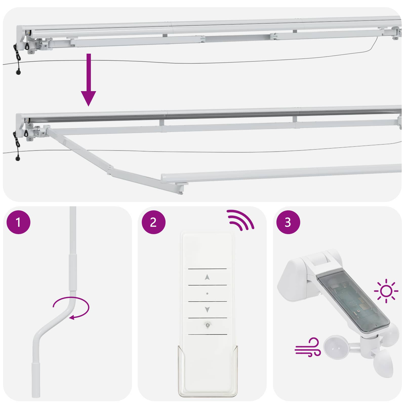 Elektrische Markisenrahmen mit LEDs Weiß 3,5 x 2 m Aluminium