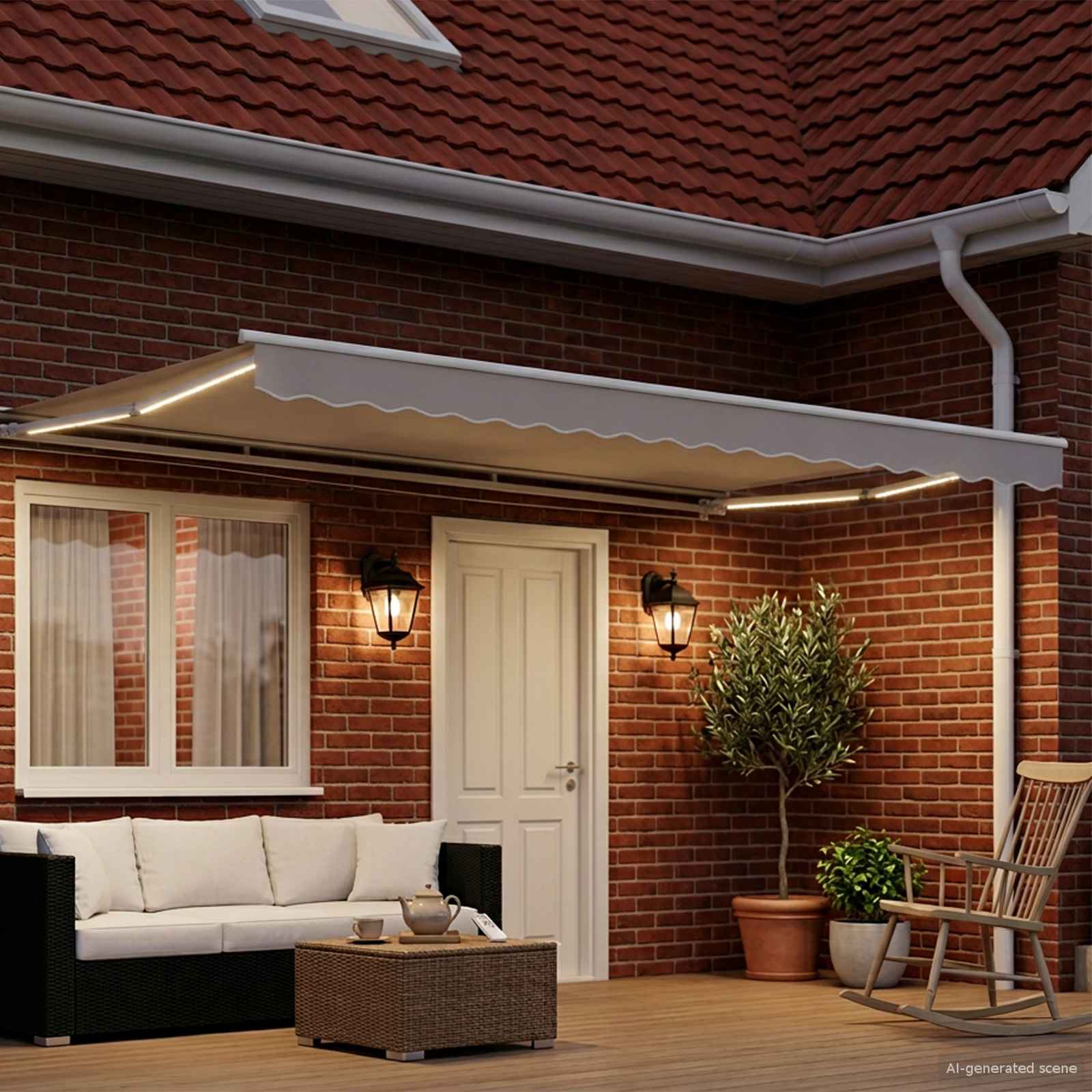 Elektrische Markisenrahmen mit LEDs Weiß 4 x 2 m Aluminium