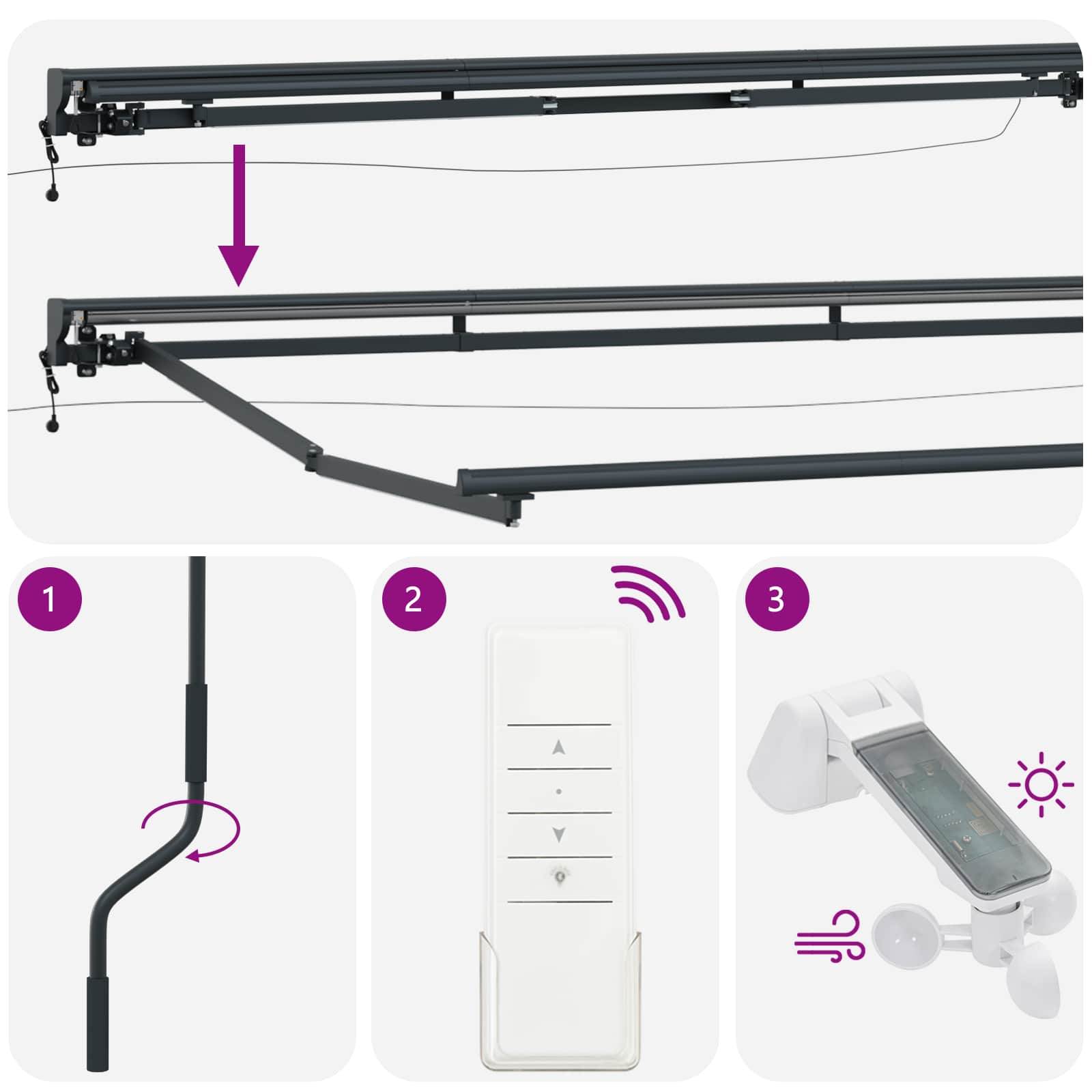 Elektrische Markisenrahmen mit LEDs Anthrazit 3 x 2,5 m