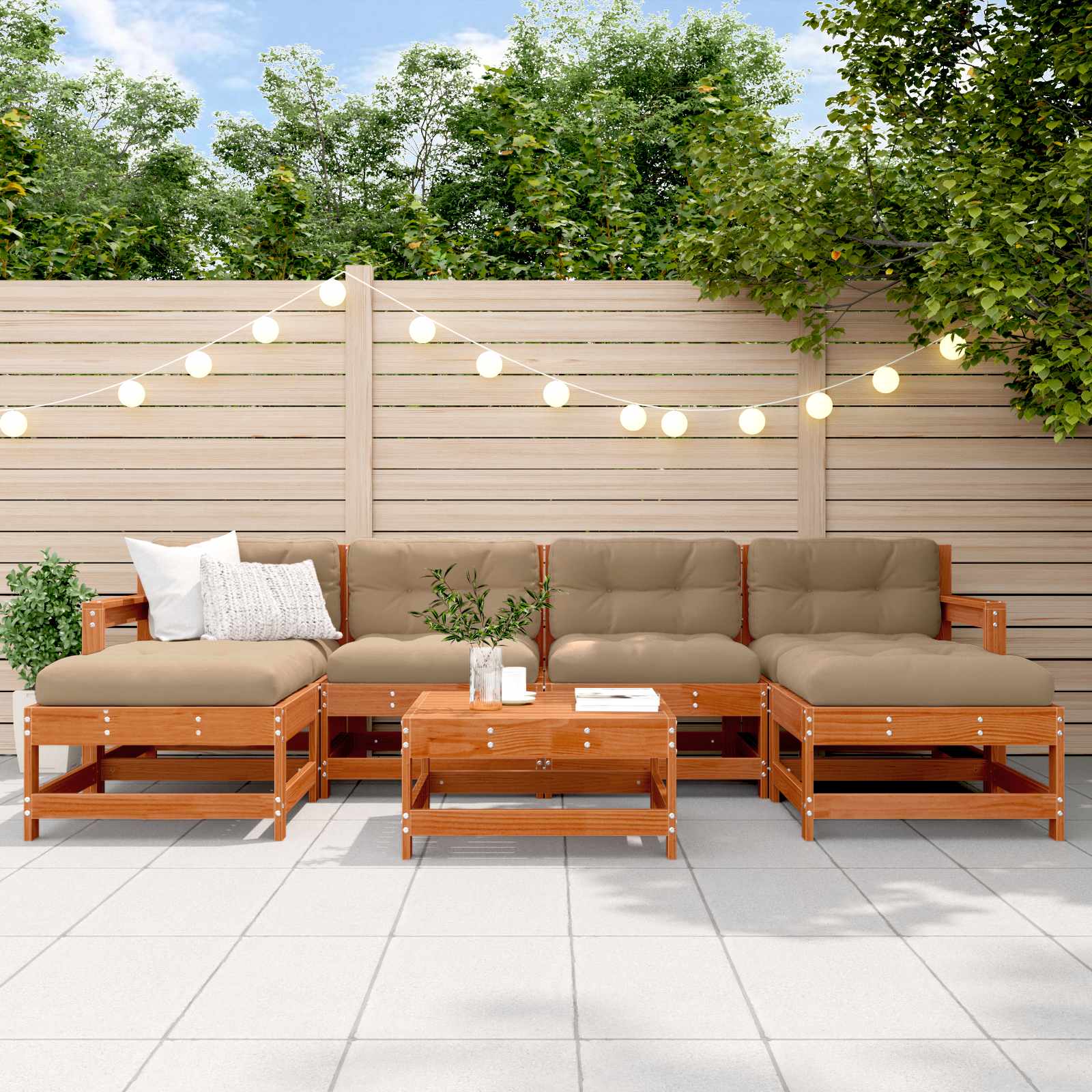 Garten-Lounge-Set 7 pcs Wachsbraun Massives Kiefernholz