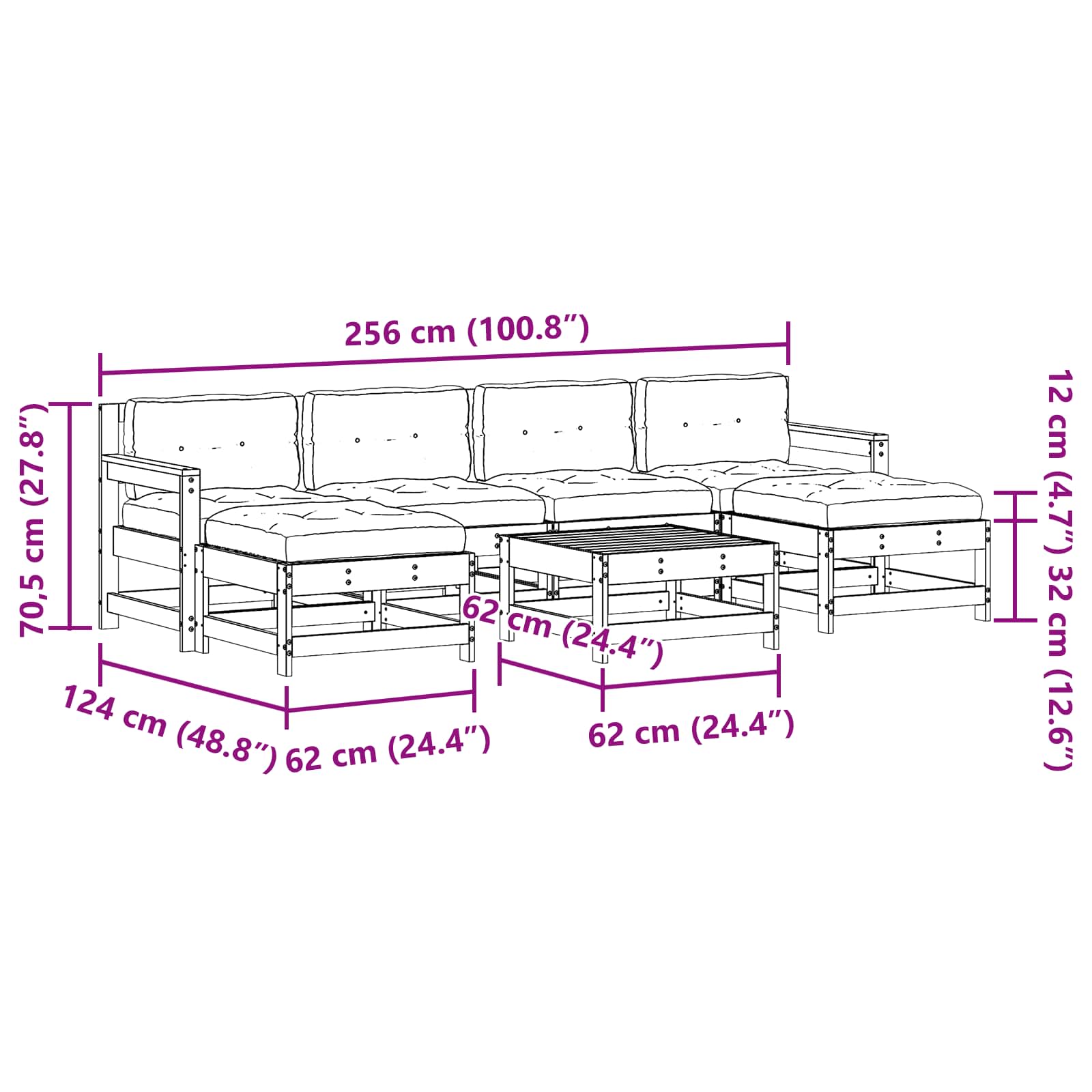 Garten-Lounge-Set 7 pcs Wachsbraun Massives Kiefernholz
