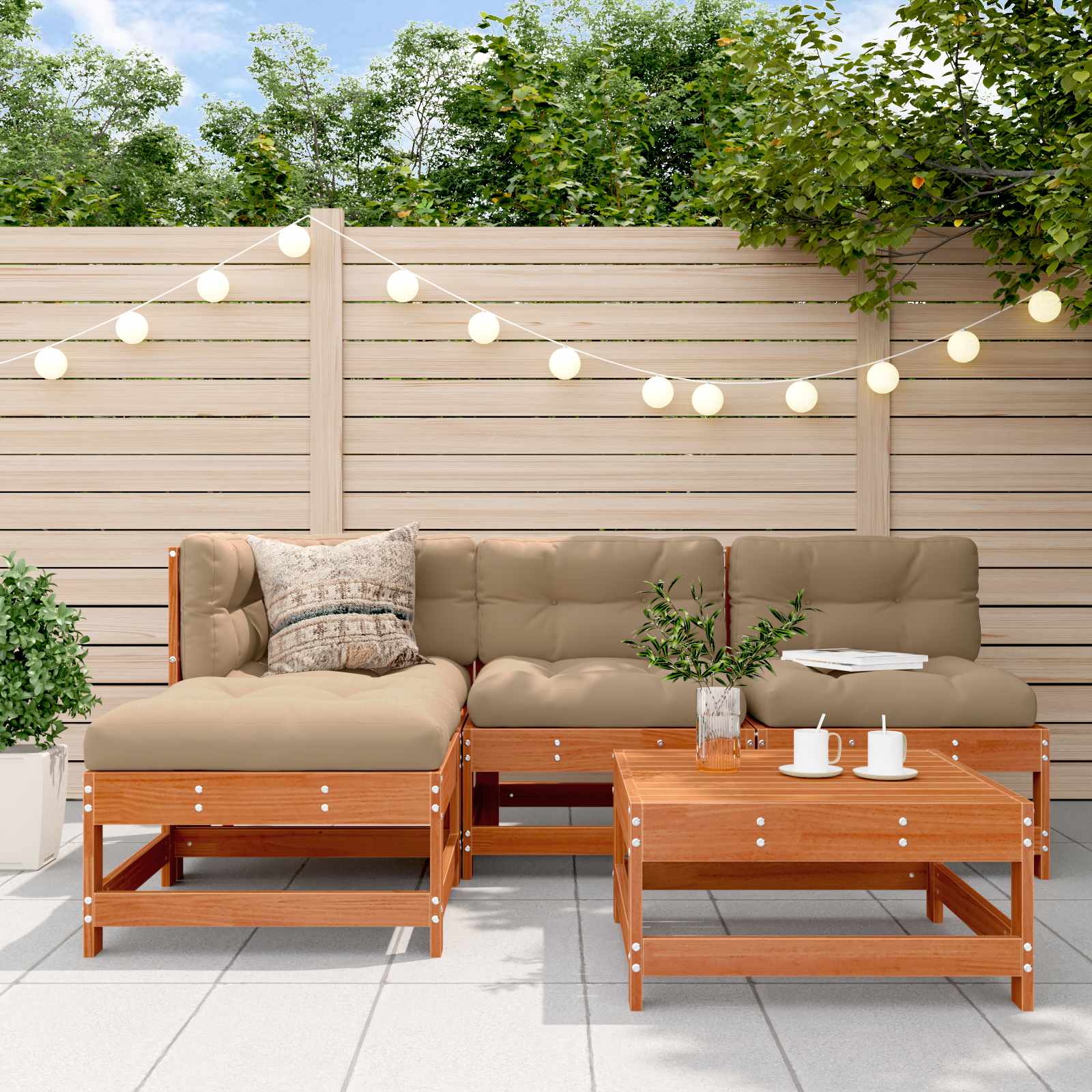 Garten-Lounge-Set 5 pcs Wachsbraun Massives Kiefernholz