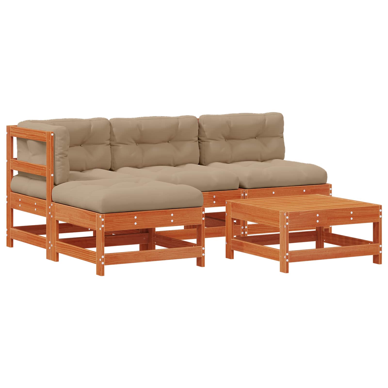 Garten-Lounge-Set 5 pcs Wachsbraun Massives Kiefernholz