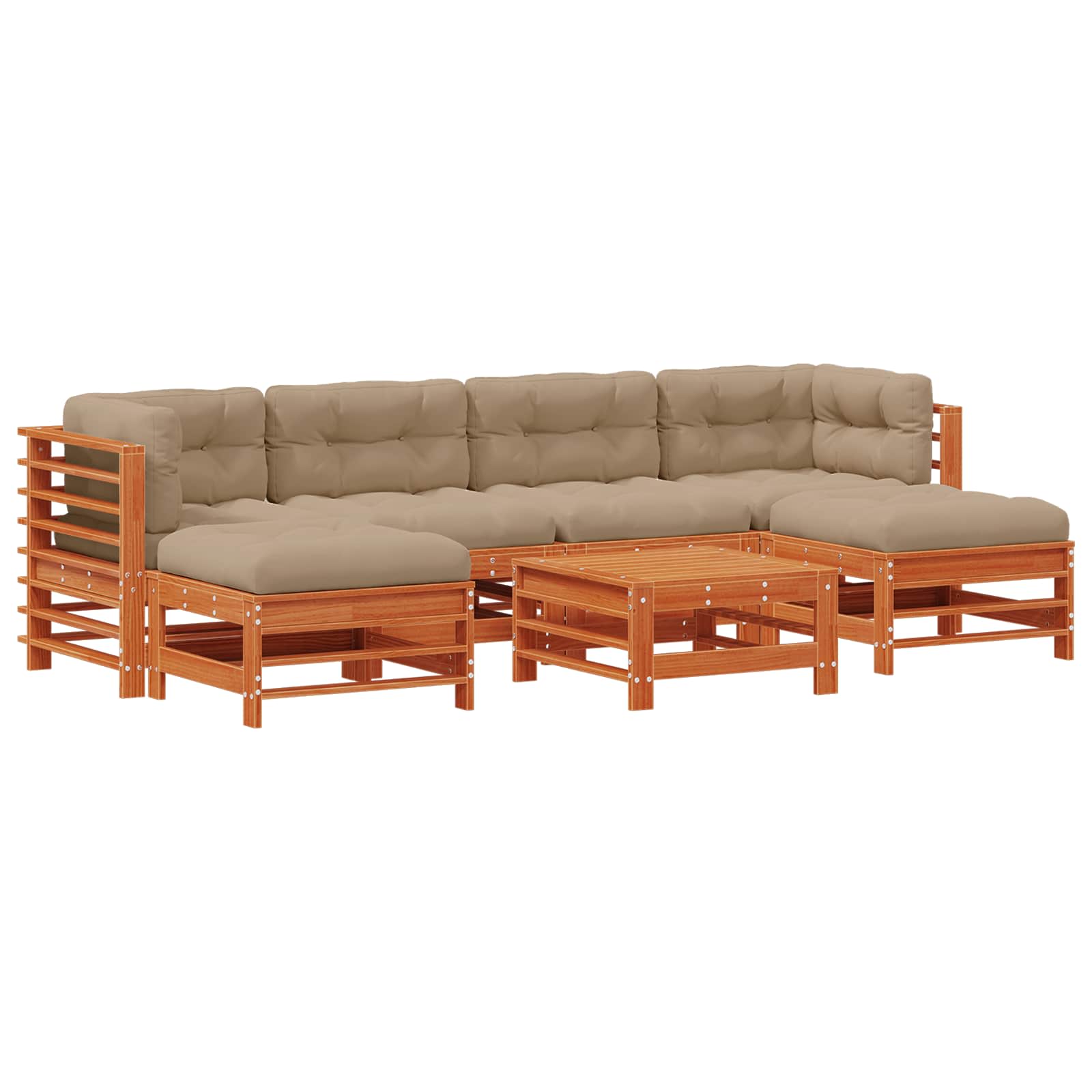 Garten-Lounge-Set 7 pcs Wachsbraun Massives Kiefernholz