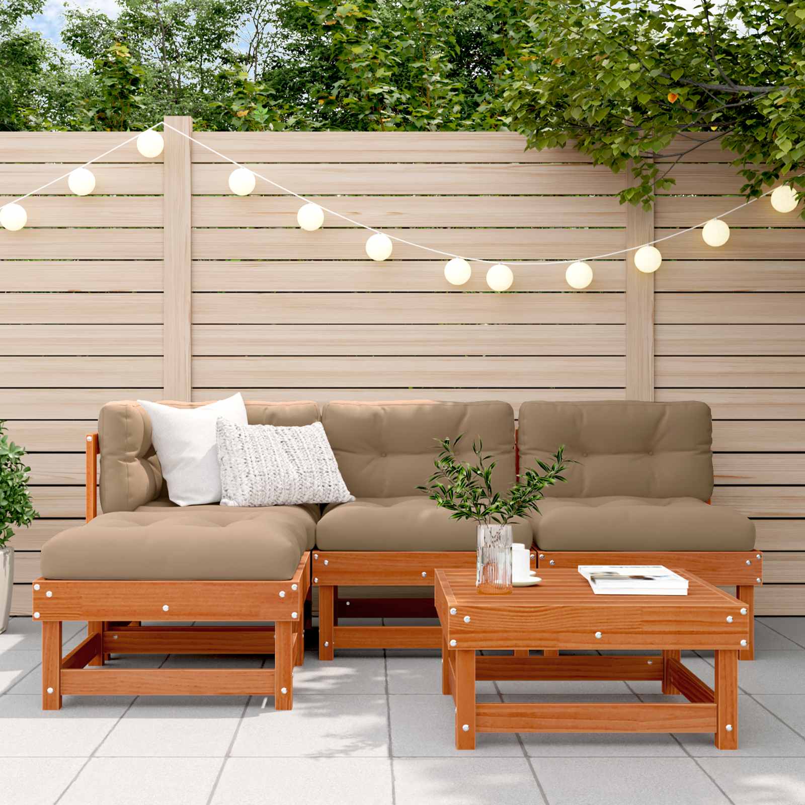Garten-Lounge-Set 13 pcs Wachsbraun Massives Kiefernholz