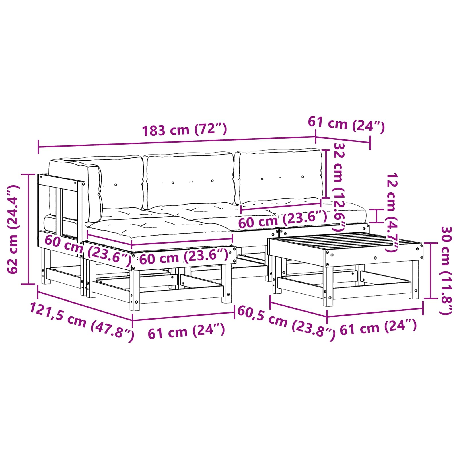 Garten-Lounge-Set 13 pcs Wachsbraun Massives Kiefernholz