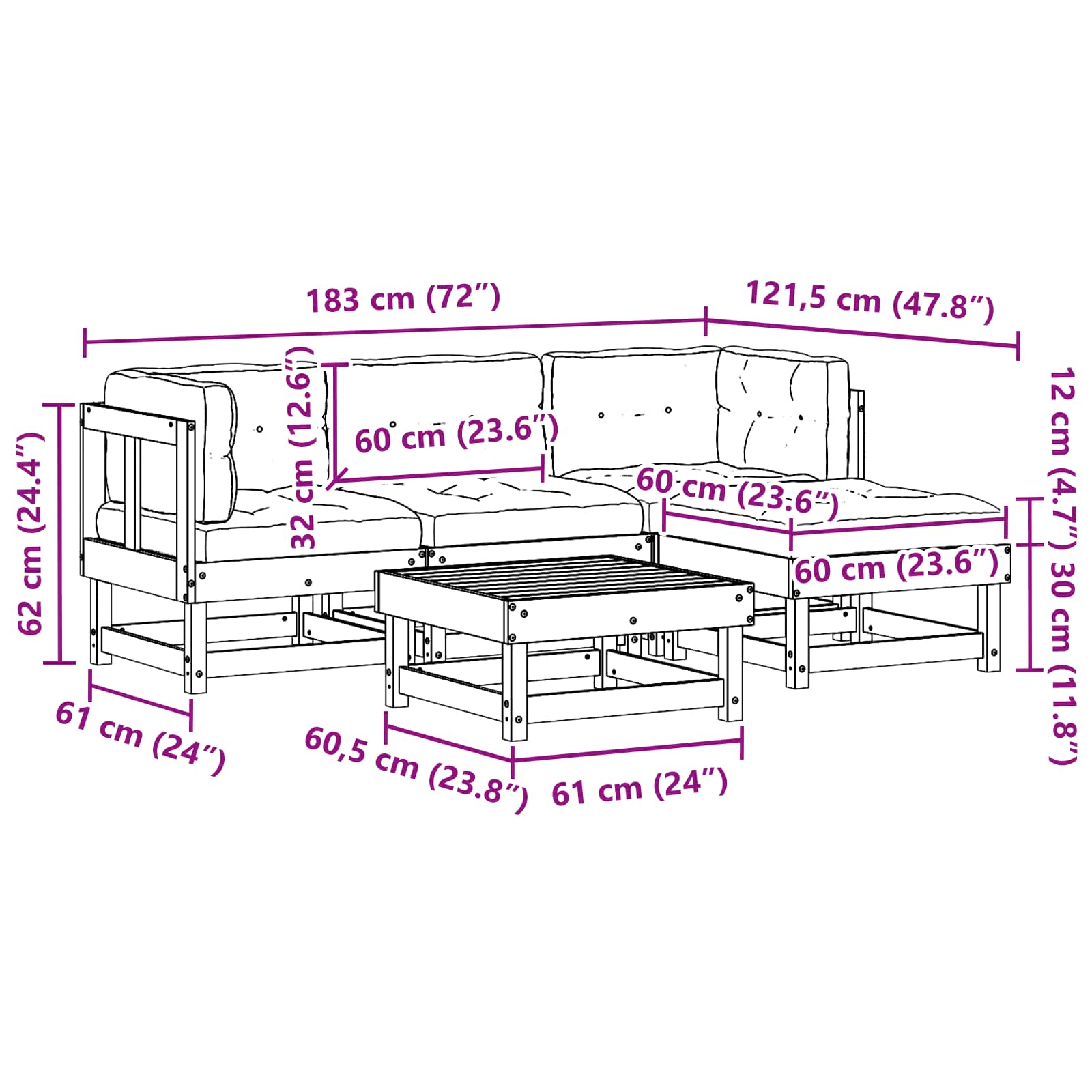 Garten-Lounge-Set 15 pcs Wachsbraun Massives Kiefernholz