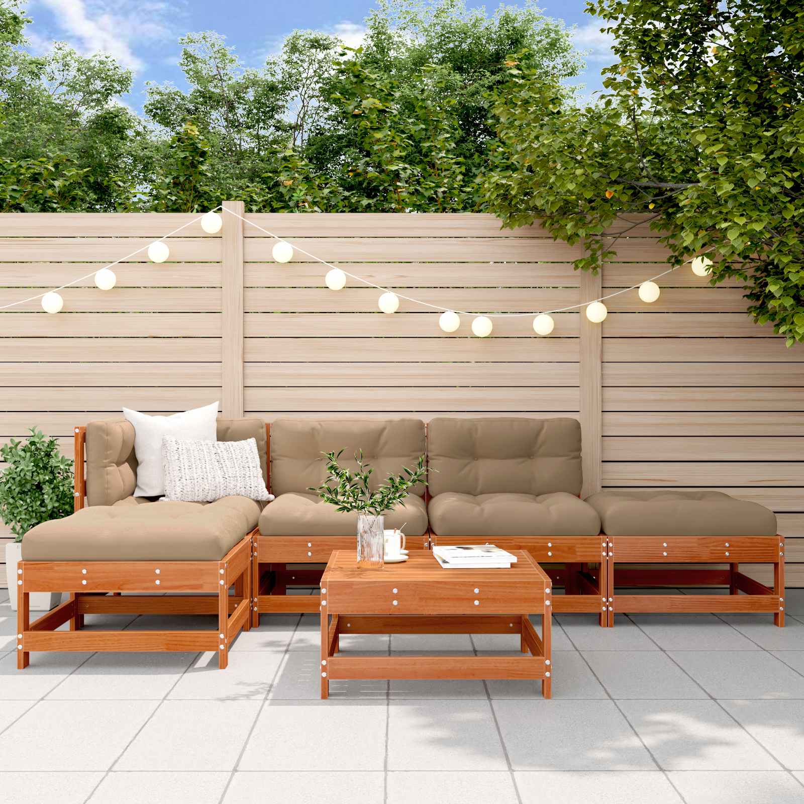 Garten-Lounge-Set 5 pcs Wachsboden Kiefer Massives Kiefernholz