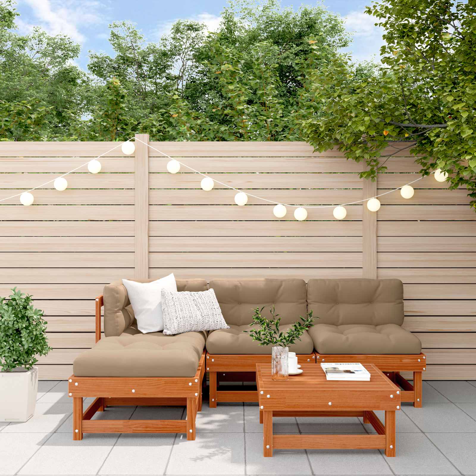 Garten-Lounge-Set 5 pcs Wachsbraun Massives Kiefernholz