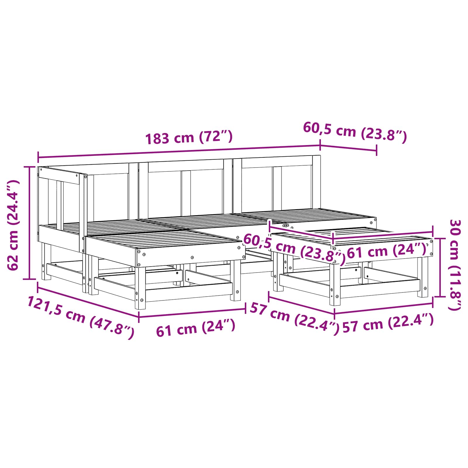 Garten-Lounge-Set 5 pcs Wachsbraun Massives Kiefernholz